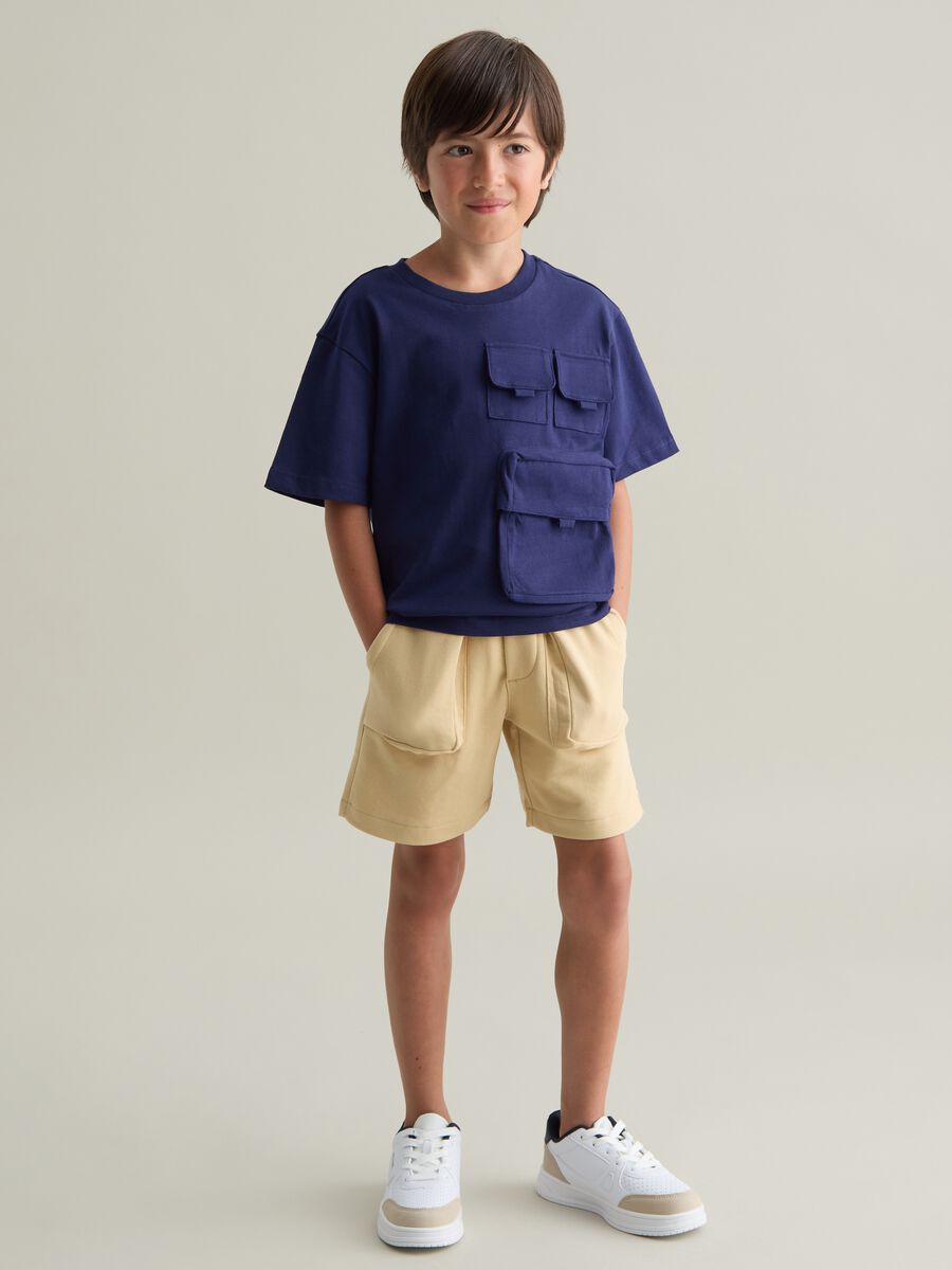 Beige cargo shorts in French terry_0