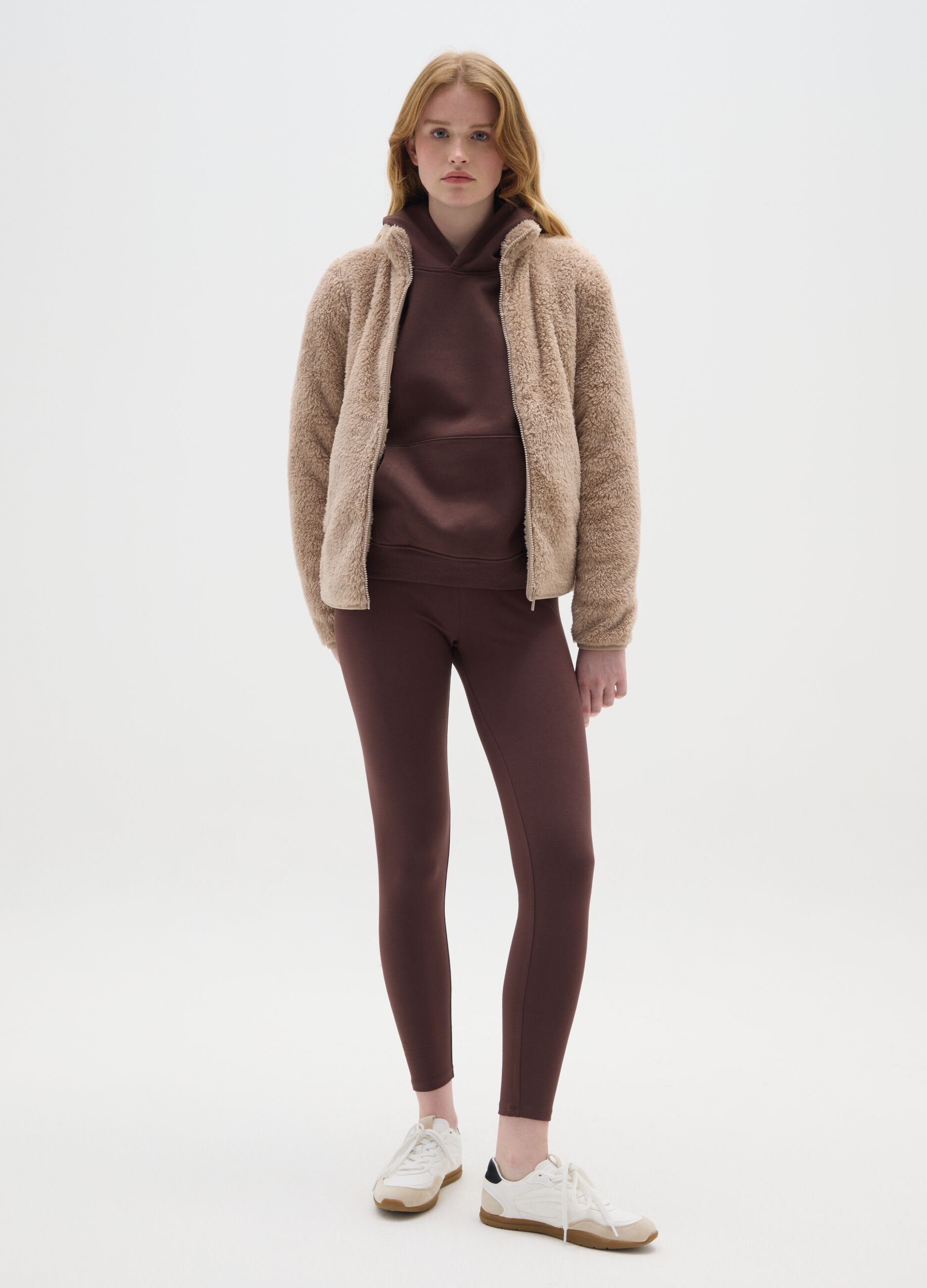 Beige zip regular fit sweatshirt