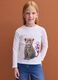 White stretch cotton T-shirt with leopard print for girls_1