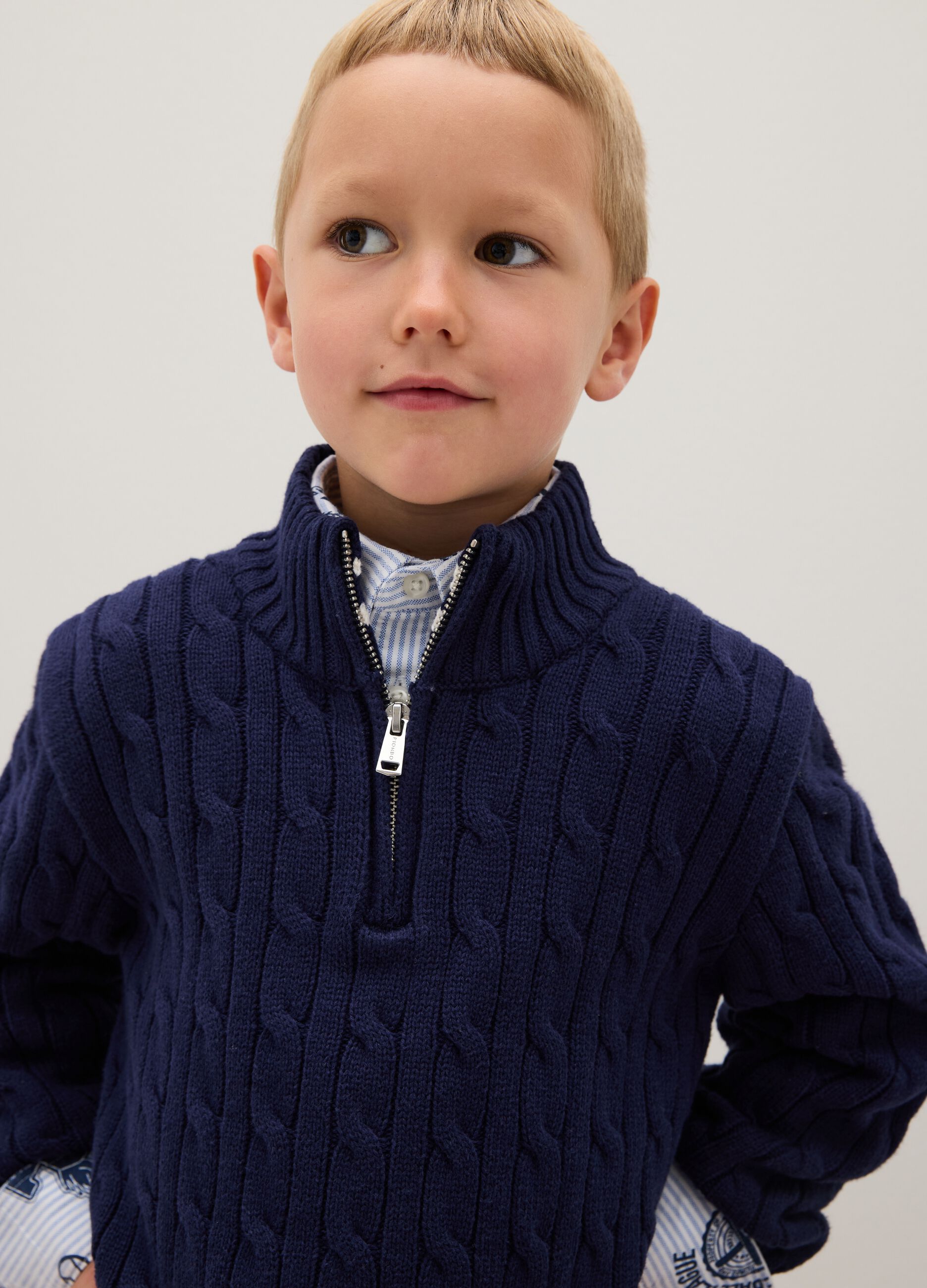 Maglione da bambino in puro cotone blu over fit
