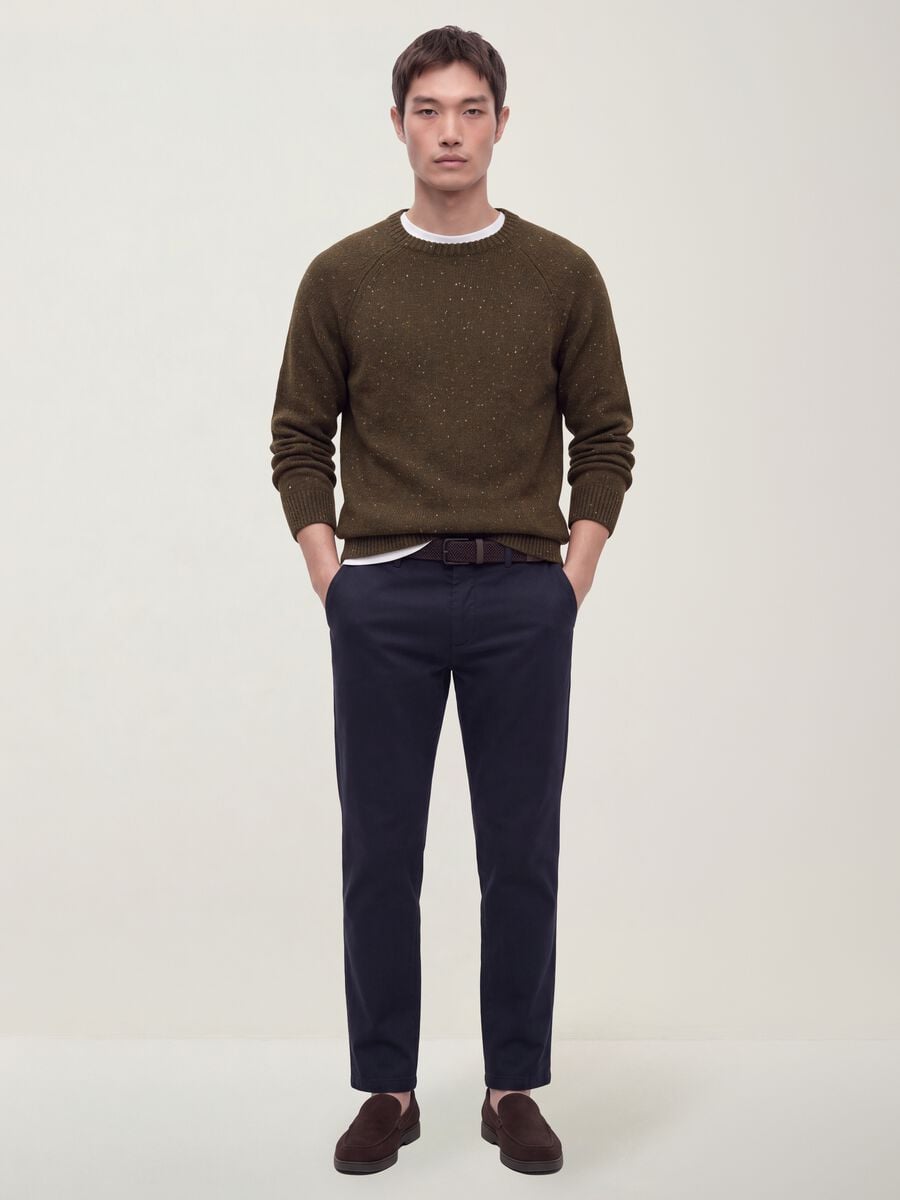 Maglione verde in misto cotone e lana girocollo_1