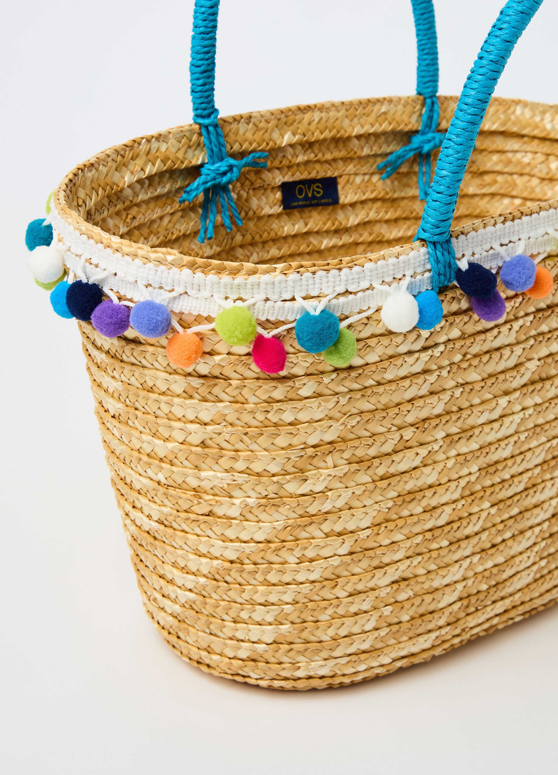 Borsa in paglia Positano con pon pon