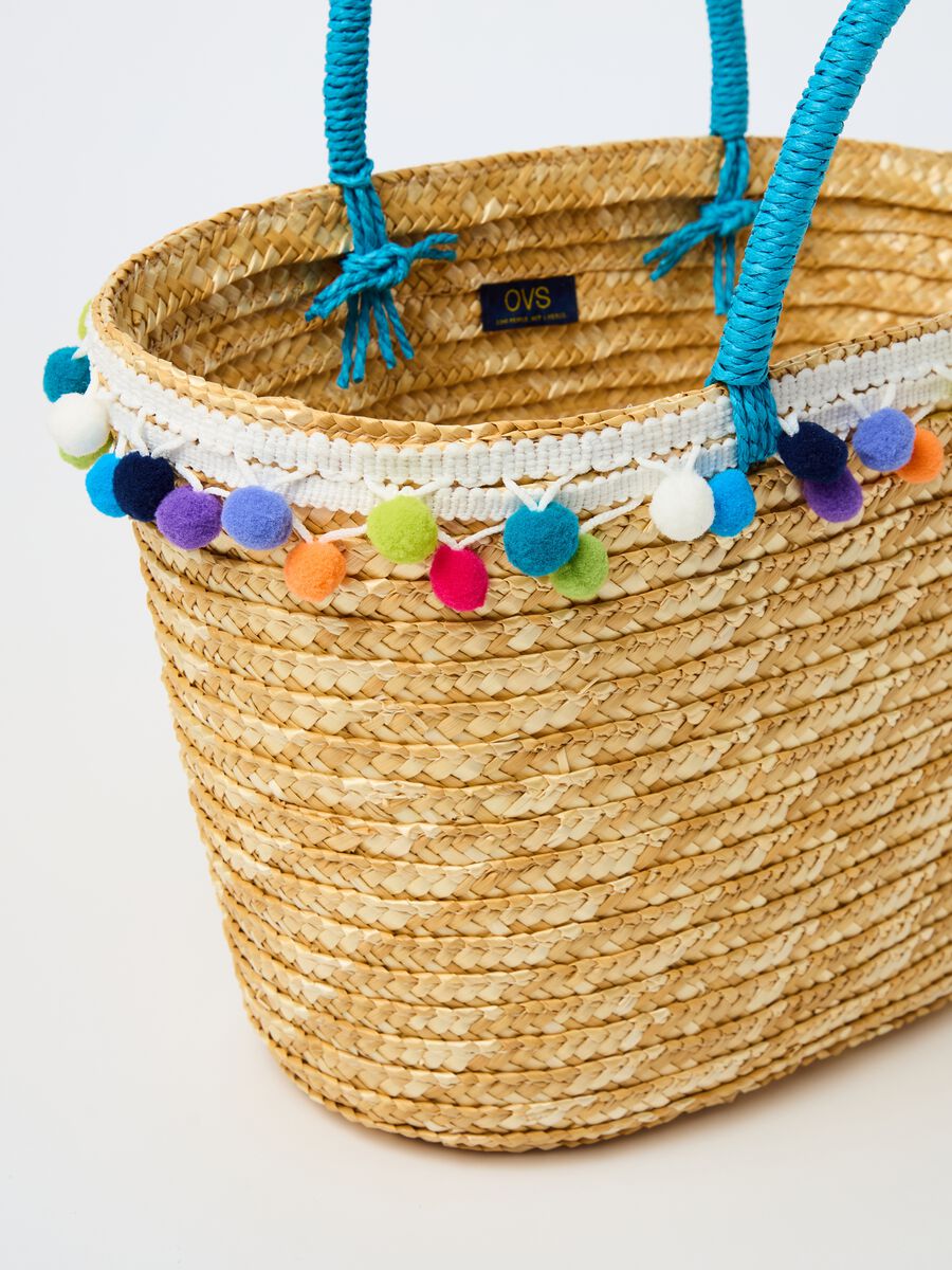 Positano straw bag with pompoms_1