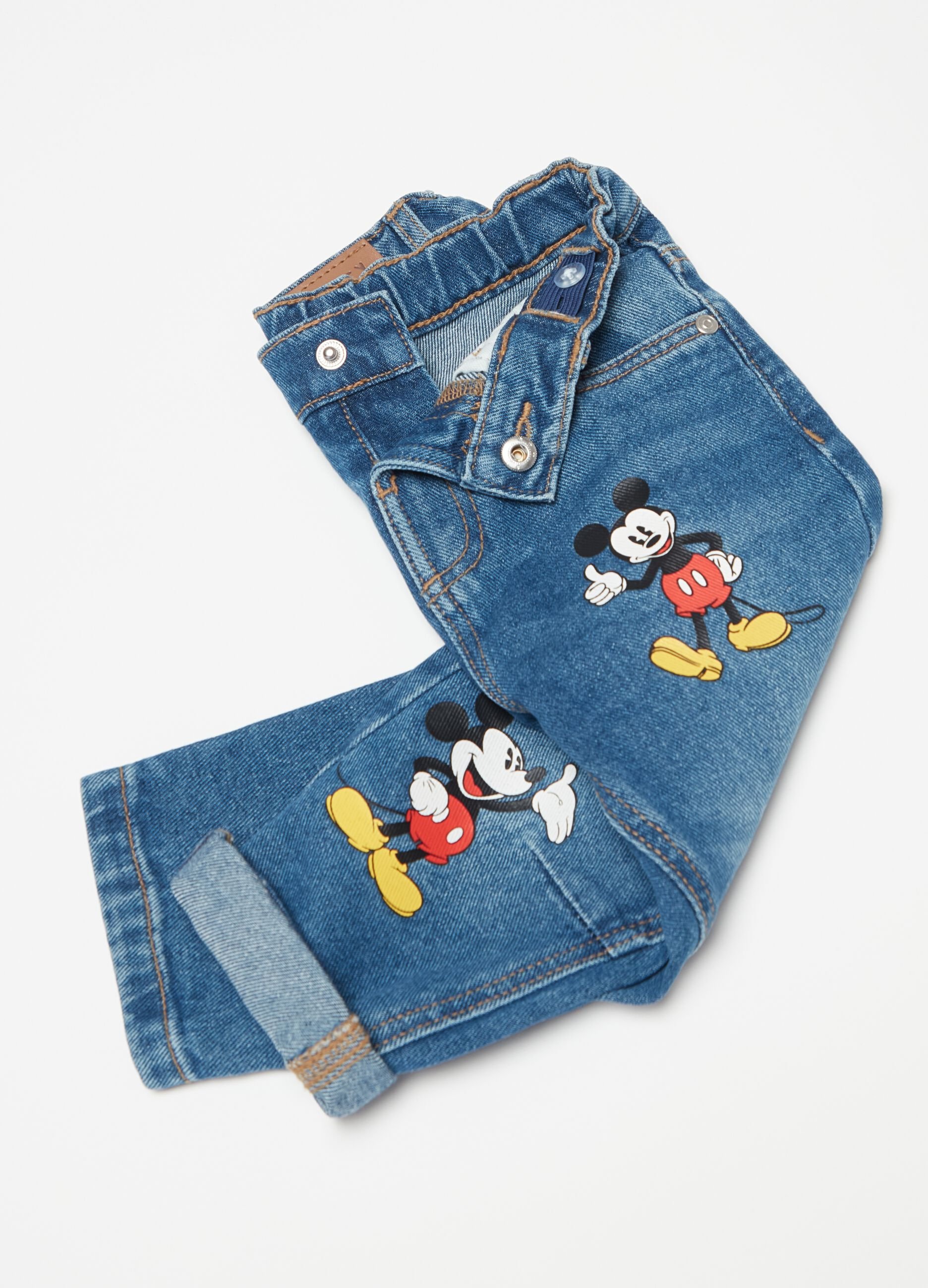 Jeans cinque tasche con stampa Topolino