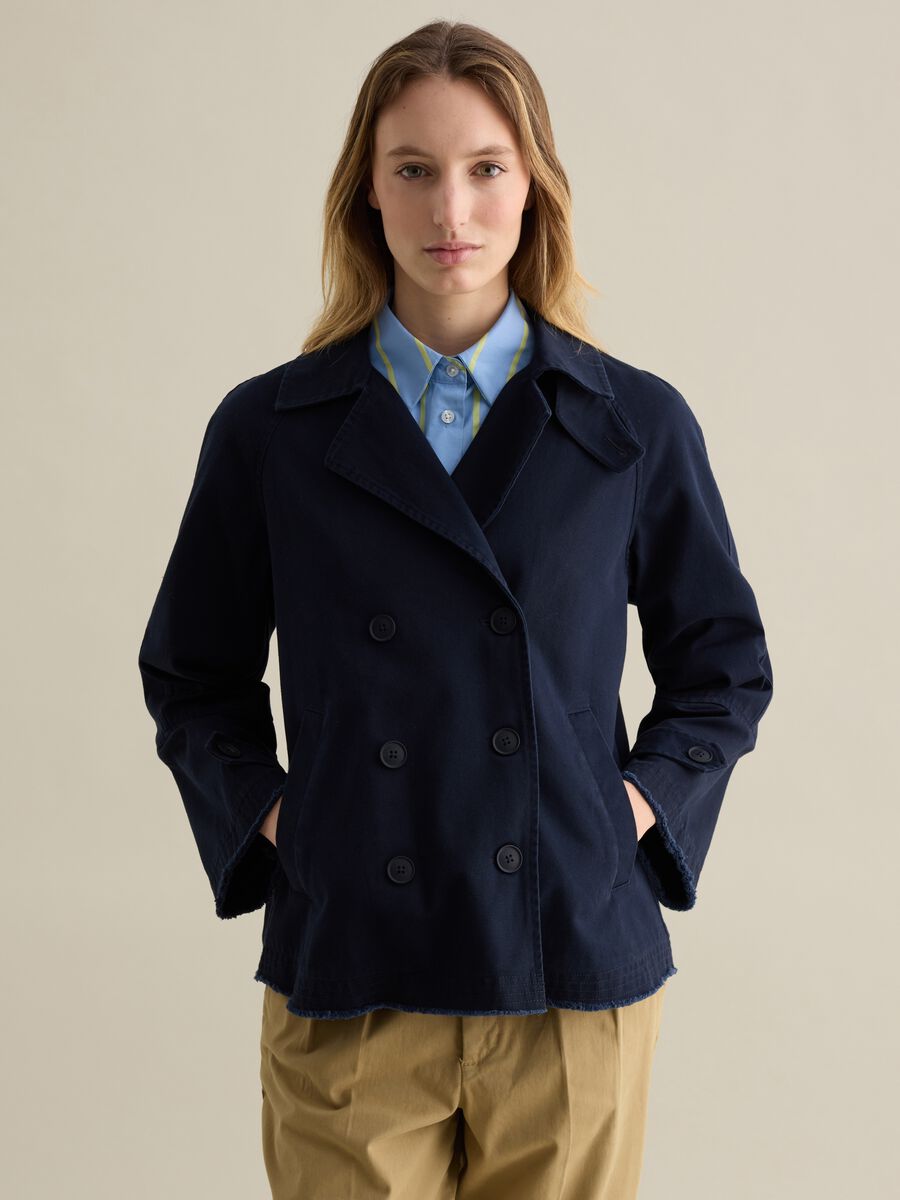 Short double-breasted trench coat in cotton_0