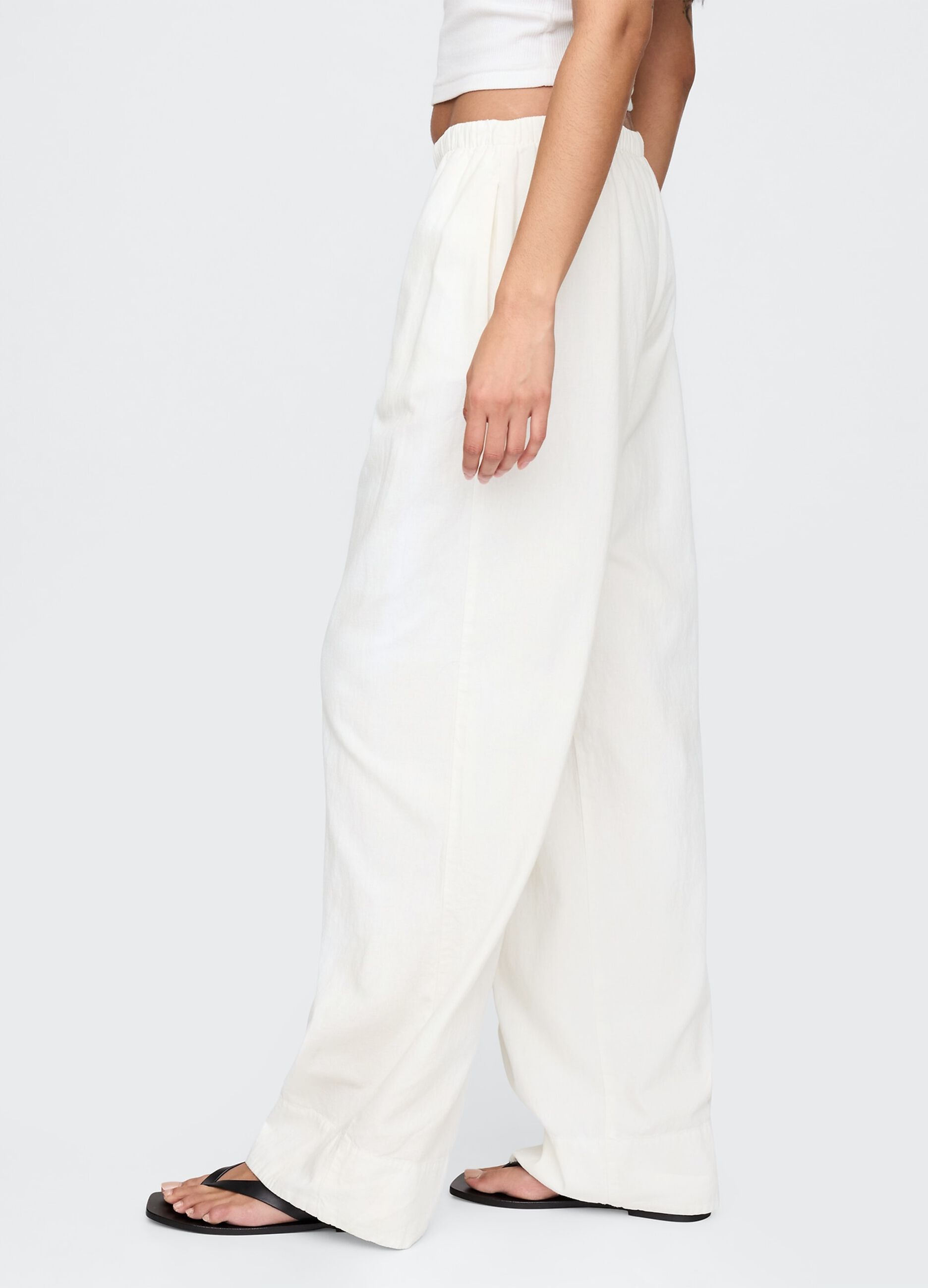 Wide White Linen and Viscose Trousers