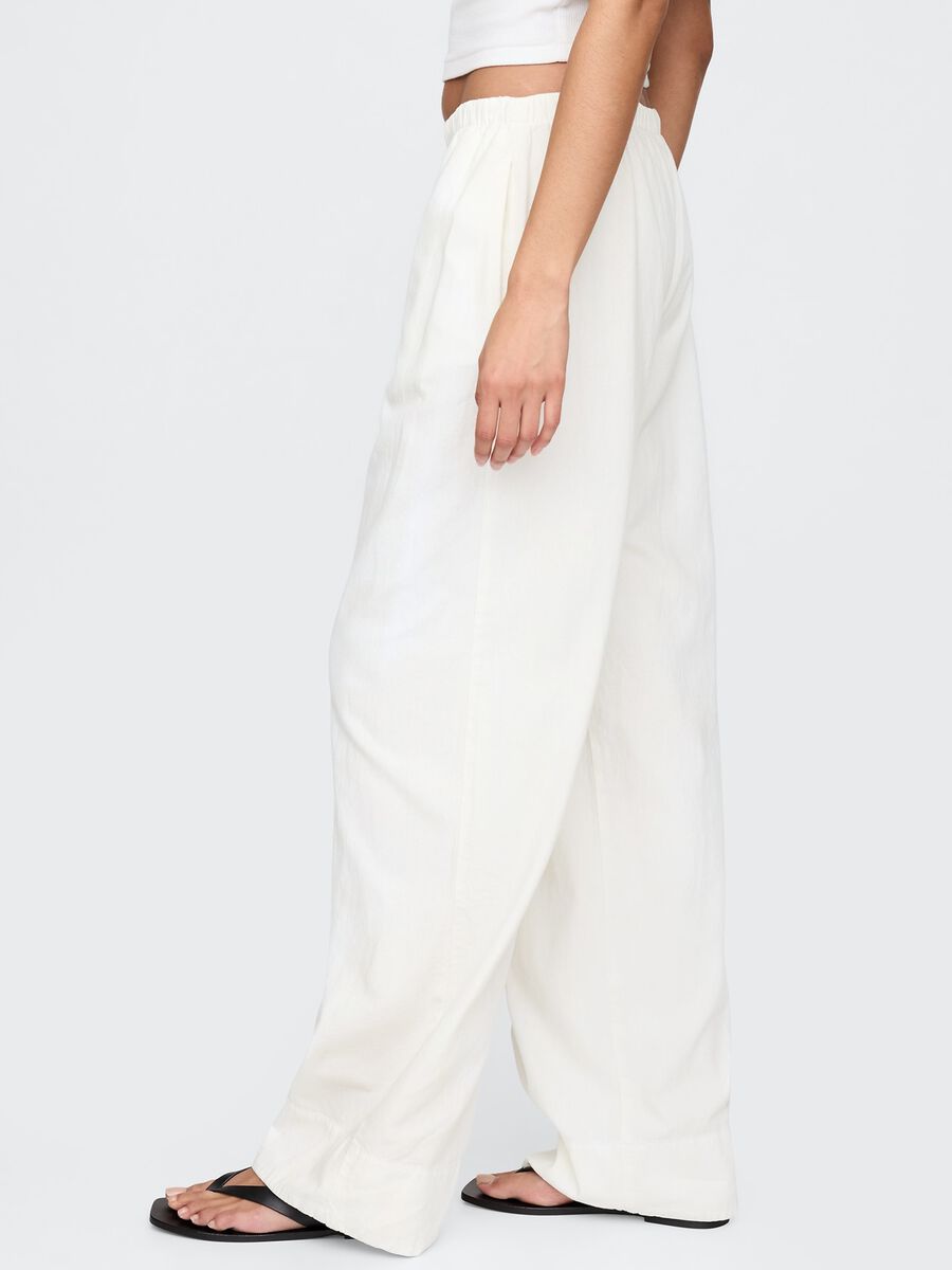 Wide White Linen and Viscose Trousers_3