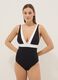 Black stretch fabric swimsuit with V-neck_1