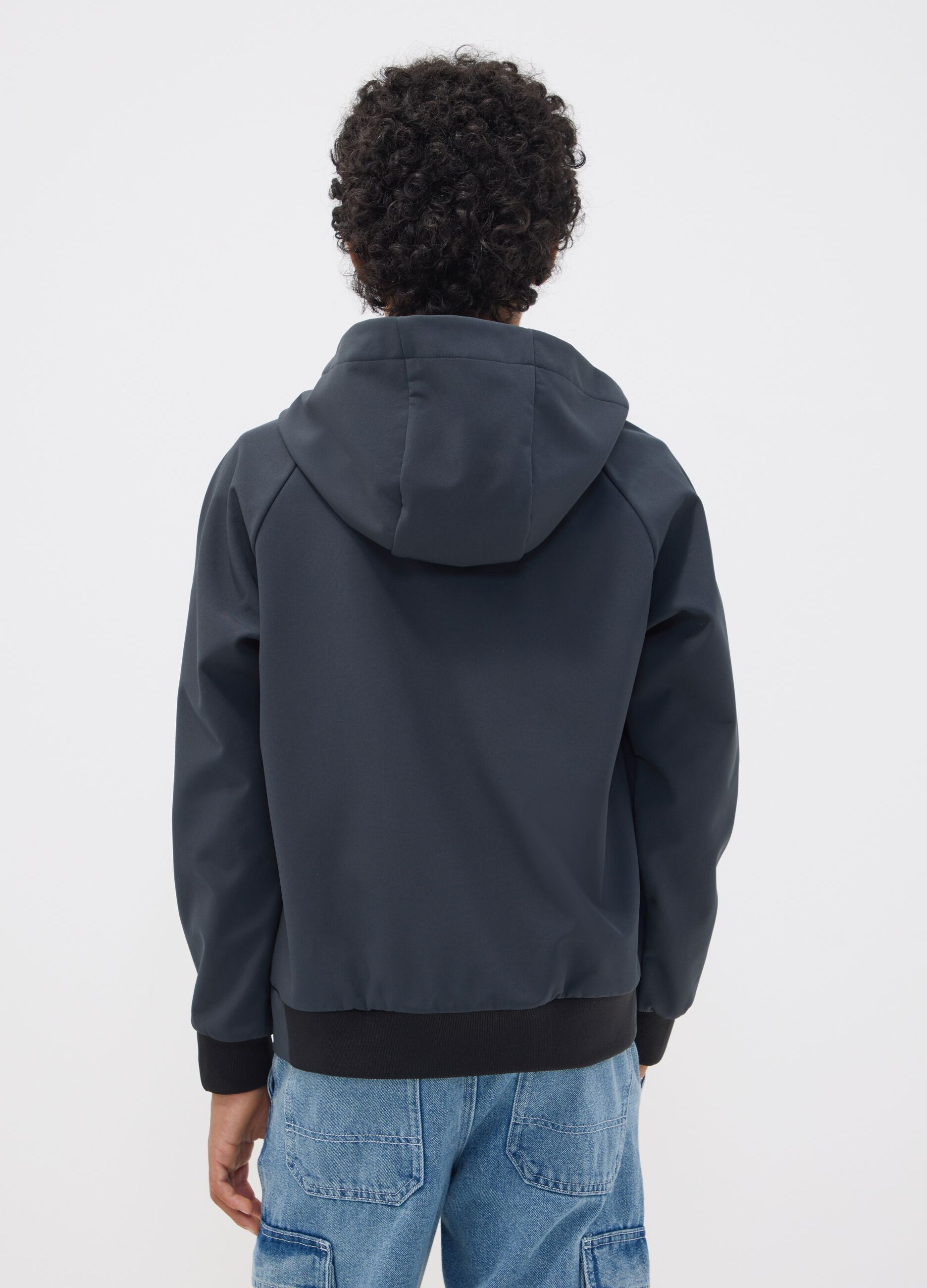 Grey hooded stretch-fabric jacket for boys