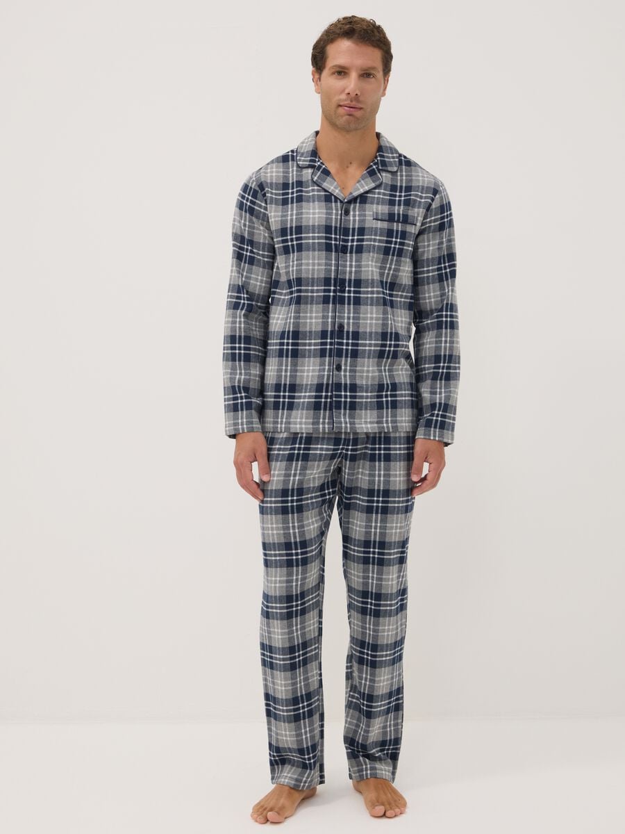 Pigiama grigio e blu in flanella di puro cotone organico regular fit_0