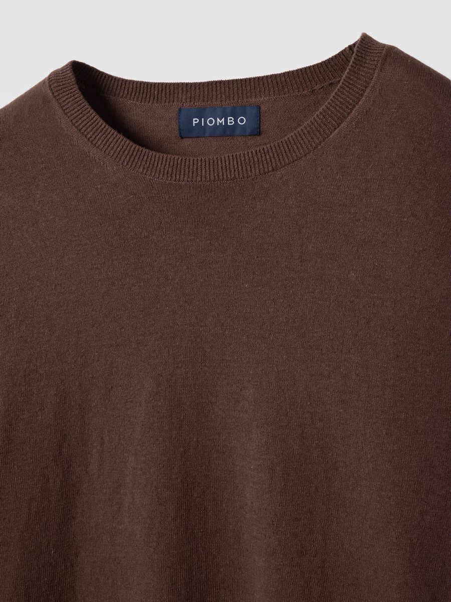 Pullover girocollo in cotone e lino marrone regular fit_5