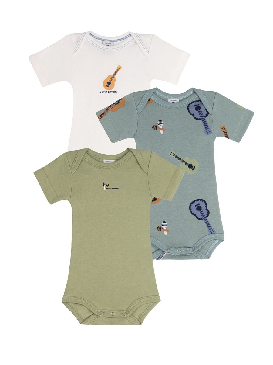 Three-pack bodysuits with short sleeves and guitar print_0