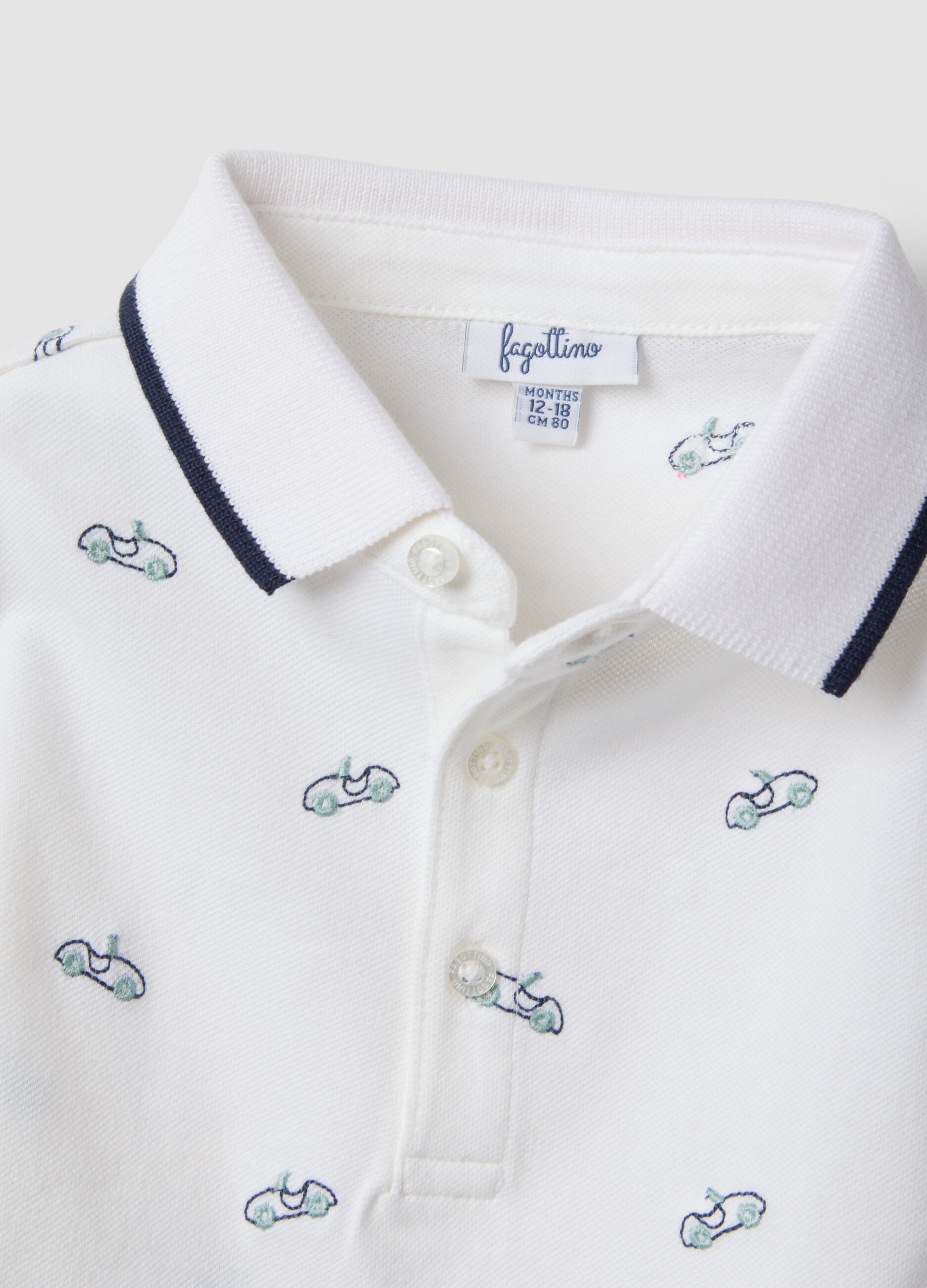 White short-sleeve stretch cotton polo shirt