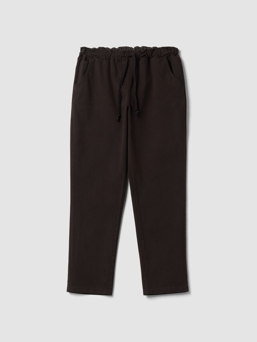 Brown regular-fit stretch cotton trousers_0