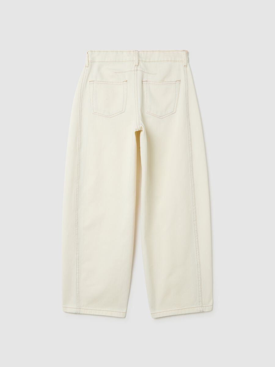 Girls' White Baggy Trousers in Pure Cotton_1