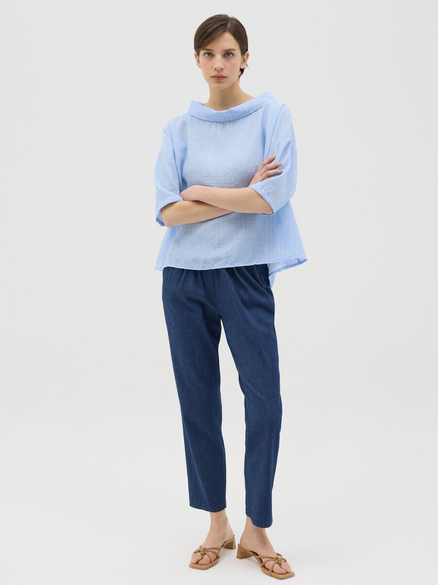Light blue pinstriped top in lurex with cowl neck_1