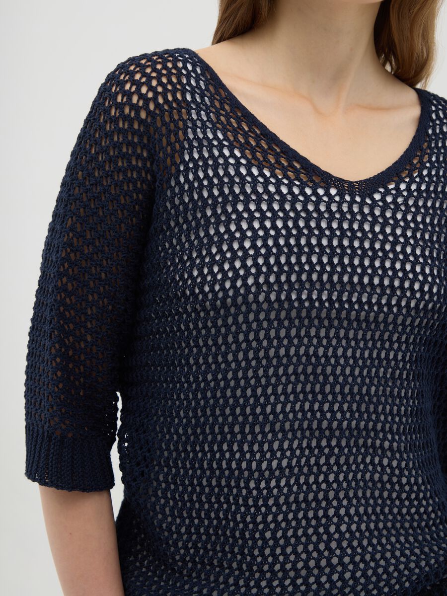 Women's blue cotton sweater with regular fit_2