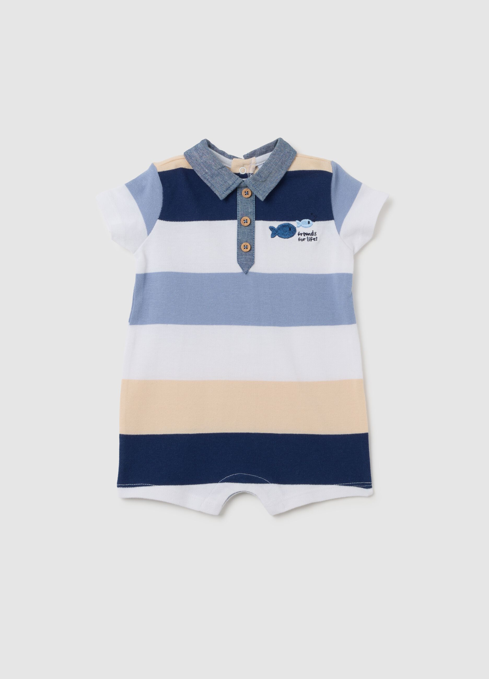 Tutina da neonato in puro cotone multicolor con colletto a punta