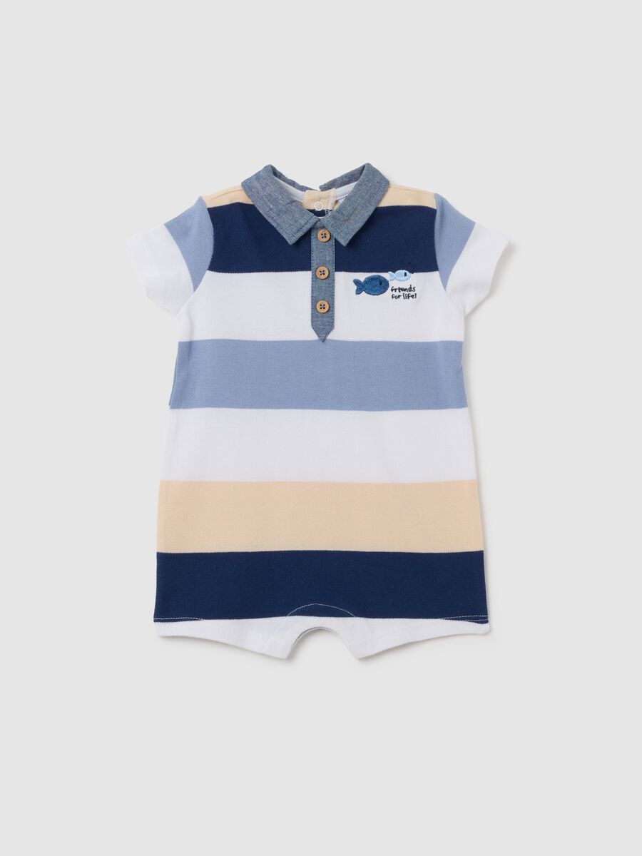 Baby Romper in Pure Multicolour Cotton with Point Collar_0
