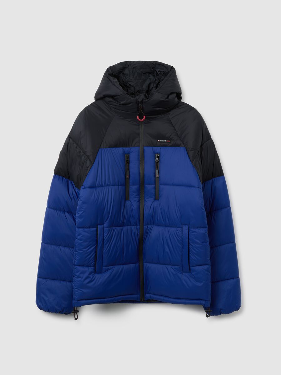 Blue padded jacket with hood and zip_4