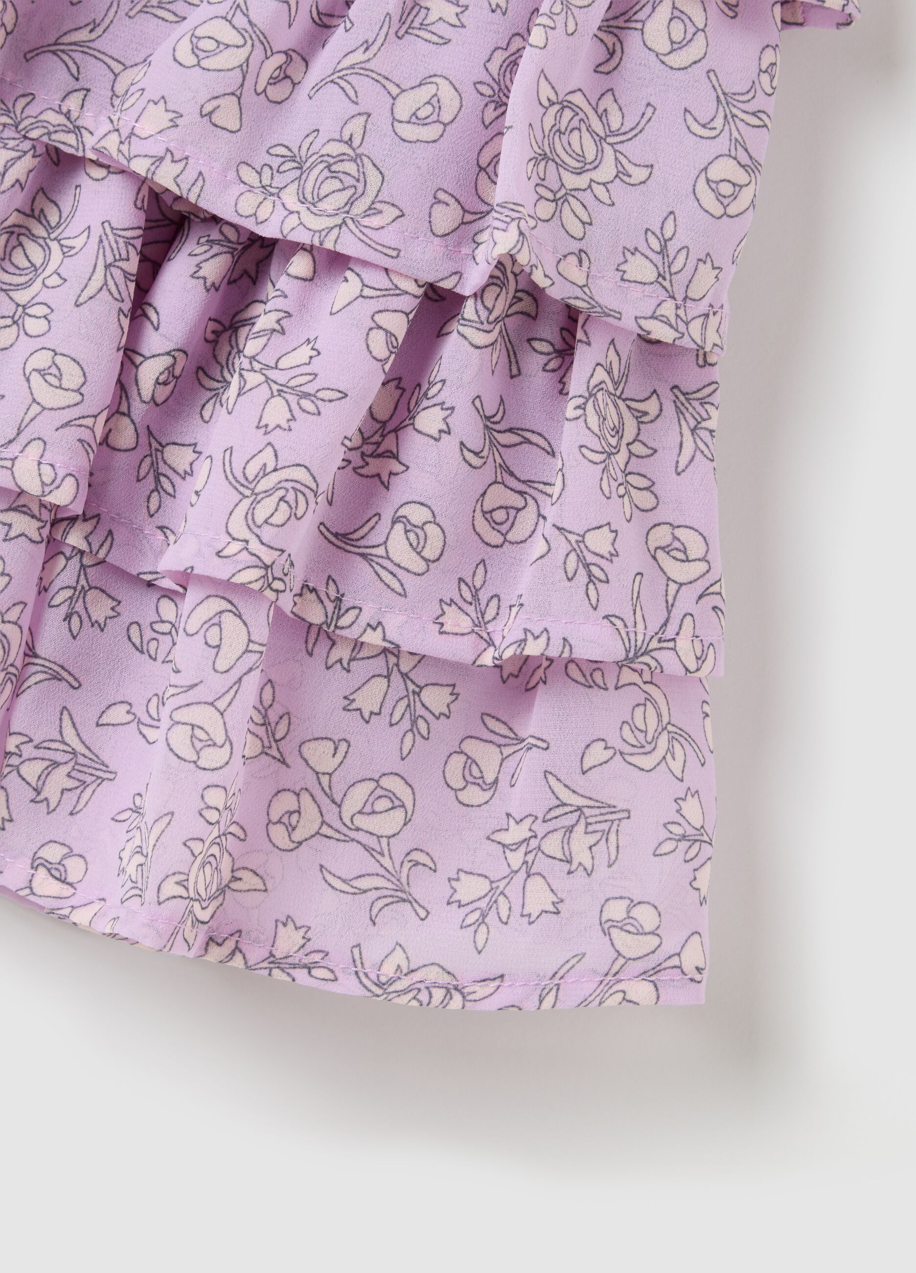 Girls' Mixed Skirt with Purple Floral Print