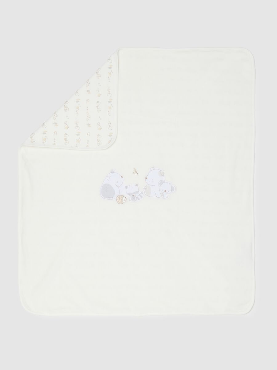 White cotton baby blanket with teddy bears_1