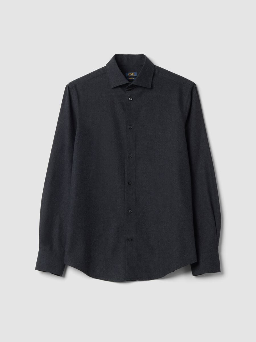 Grey pure cotton twill shirt, regular fit_4