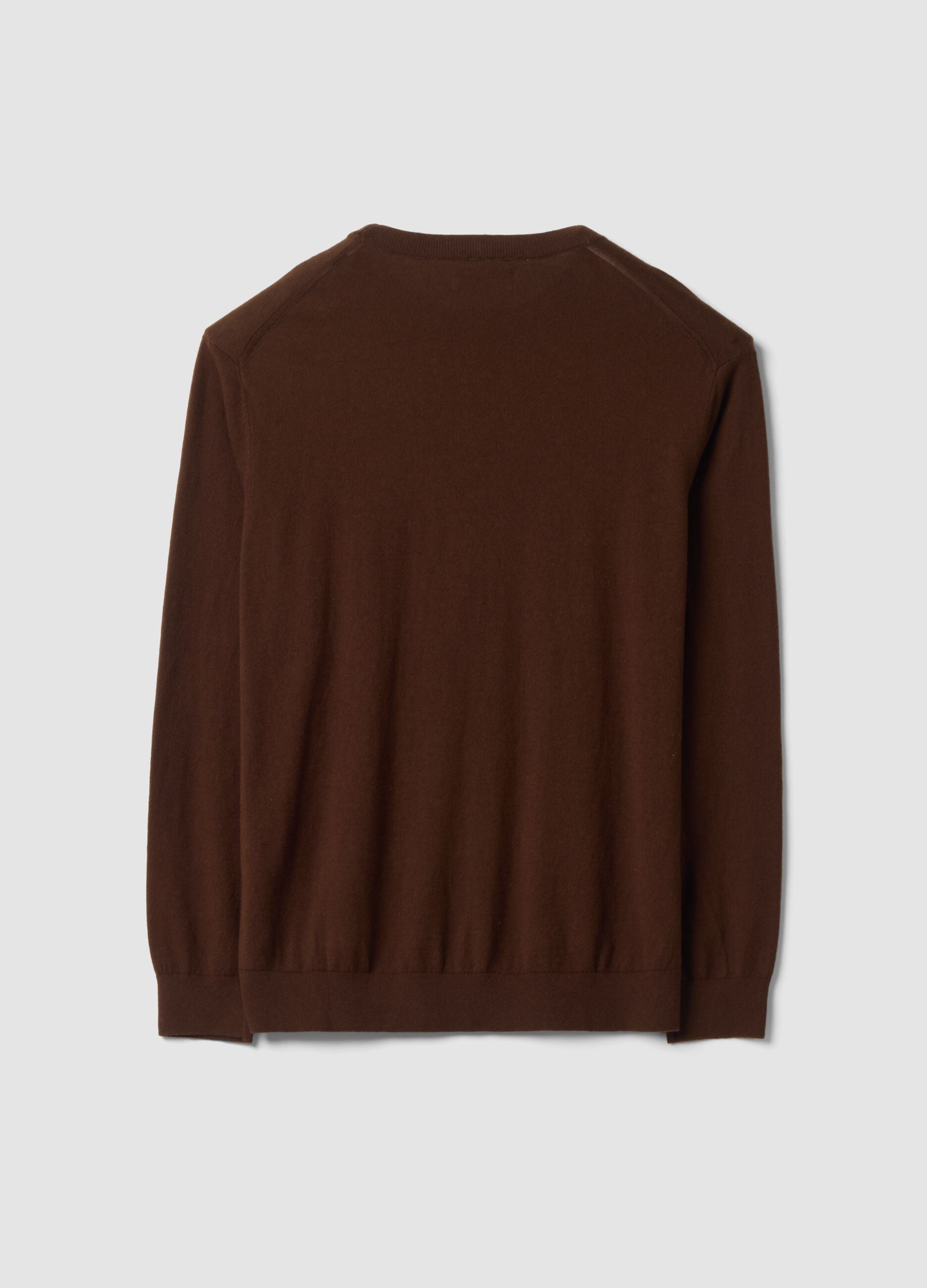 Brown crew-neck jumper in cotton and cashmere blend, regular fit