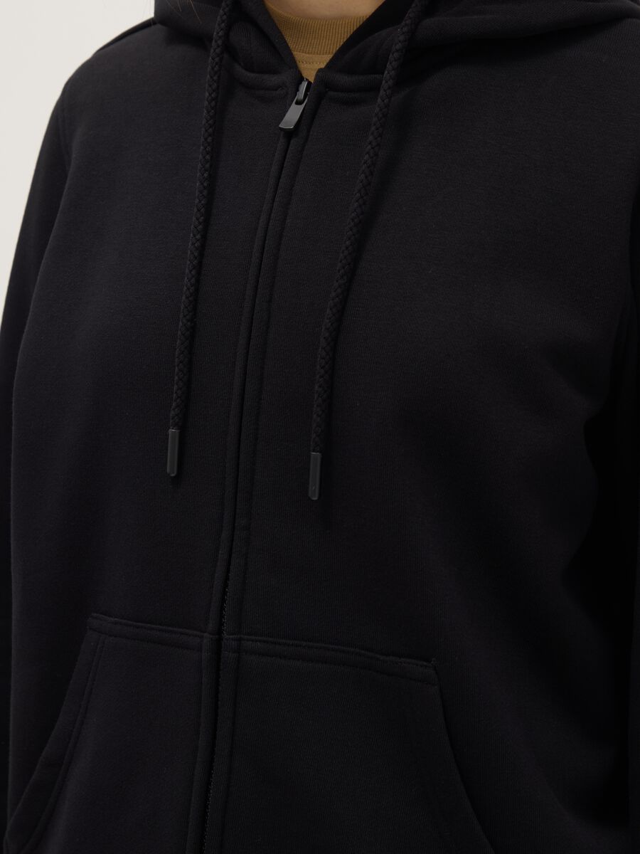 Felpa in misto cotone nera regular fit con cappuccio e zip_3