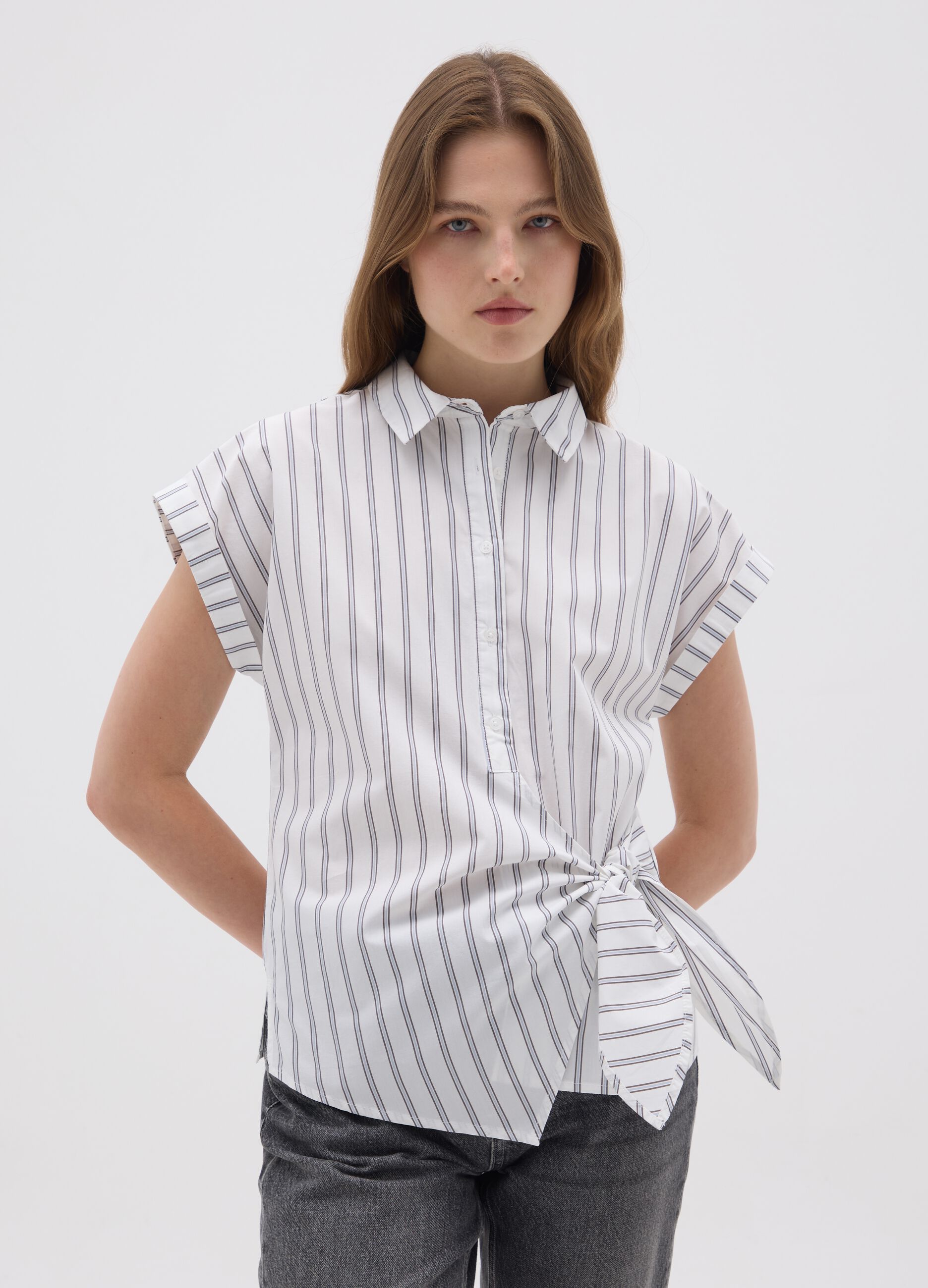 Striped Shirt with Side Knot