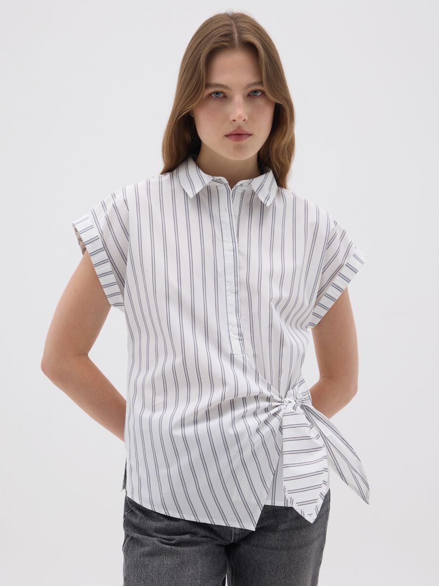 Striped Shirt with Side Knot_0