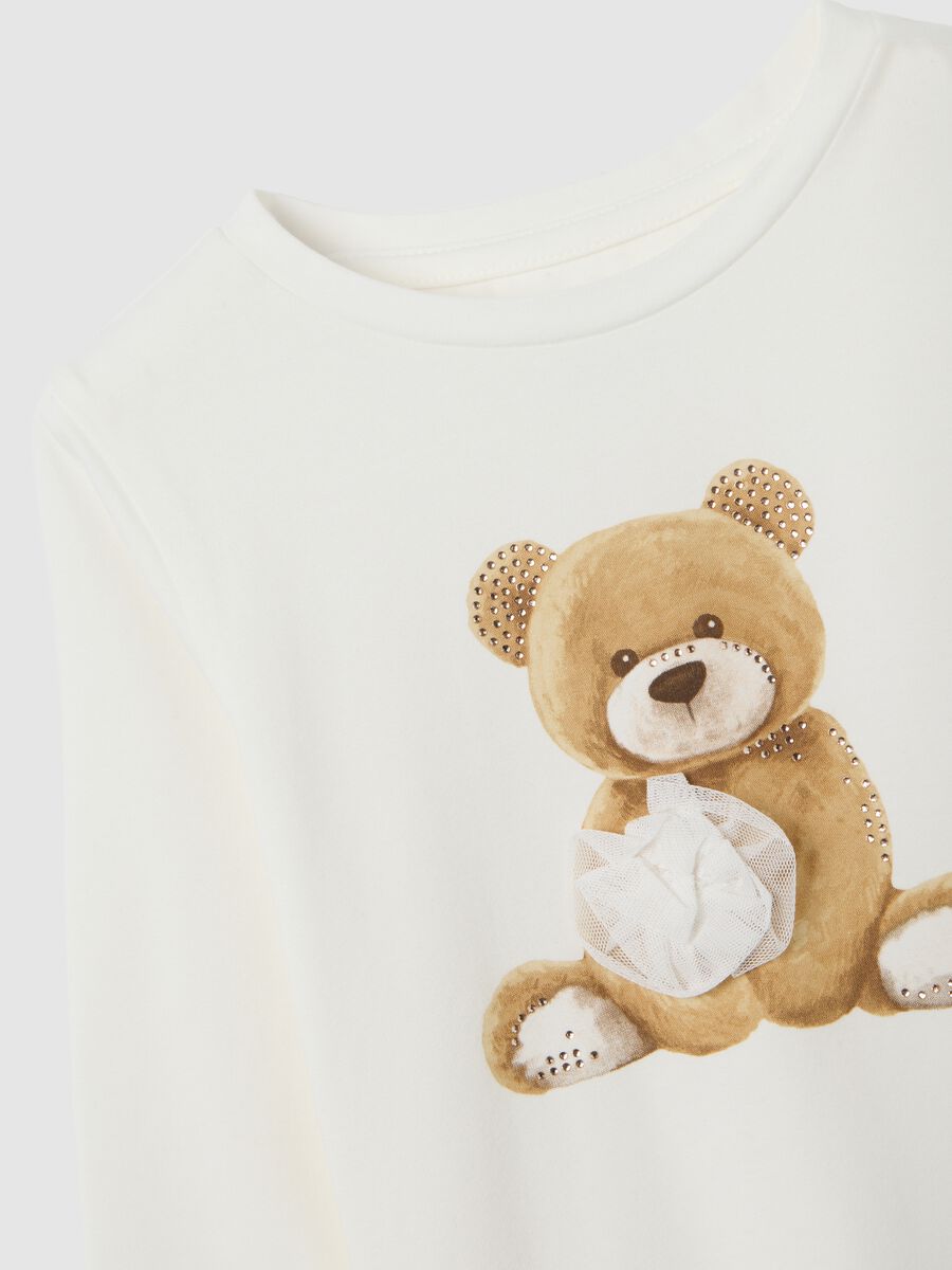 White stretch cotton girl's top with print_2