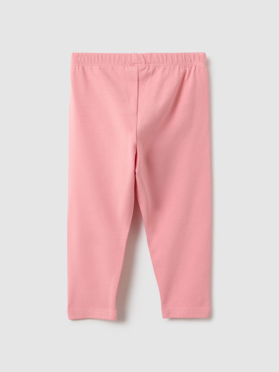 Pink stretchy cotton leggings for girls, slim fit_1