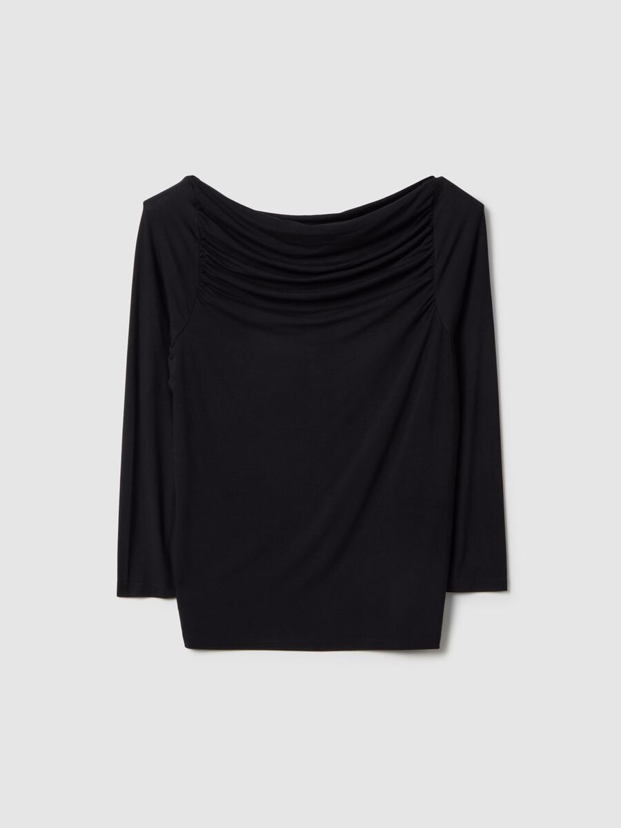 Maglia lunga in viscosa elasticizzata nera regular fit con collo a barca_4