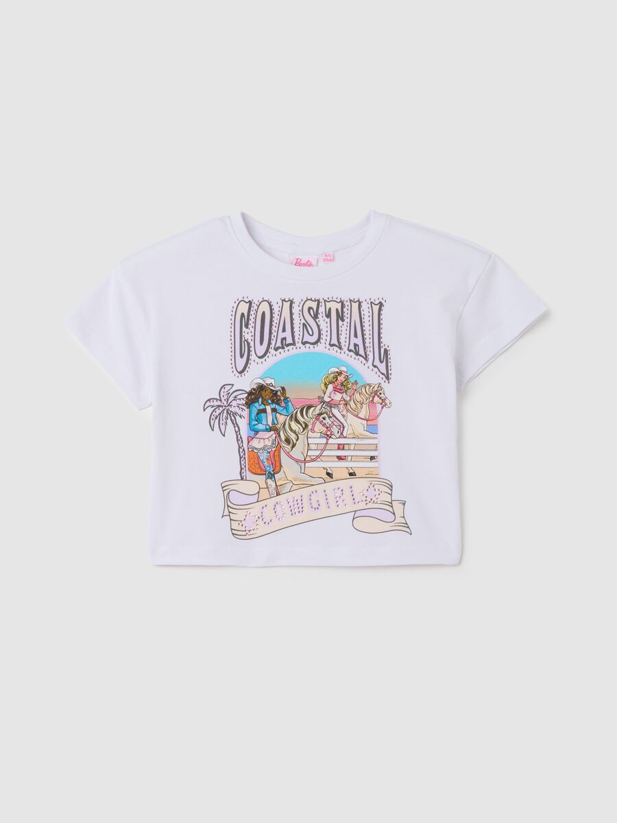 T-shirt da bambina in cotone elasticizzato bianca regular fit_0