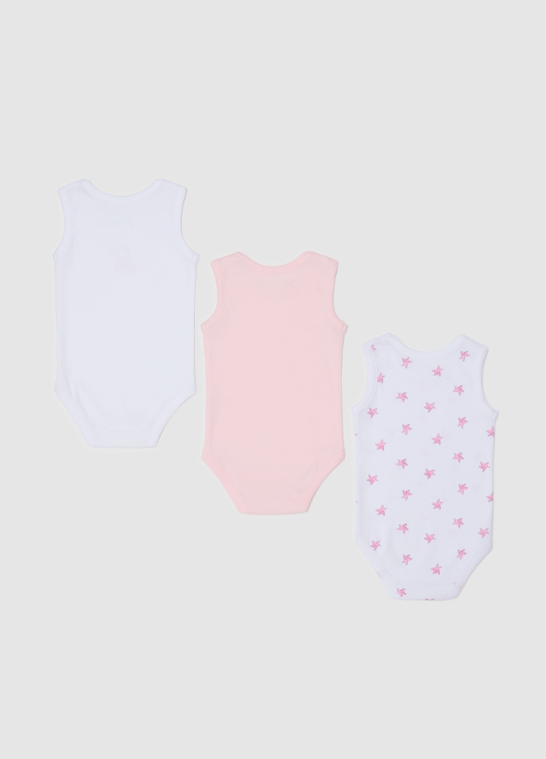 Three-pack sleeveless bodysuits with print