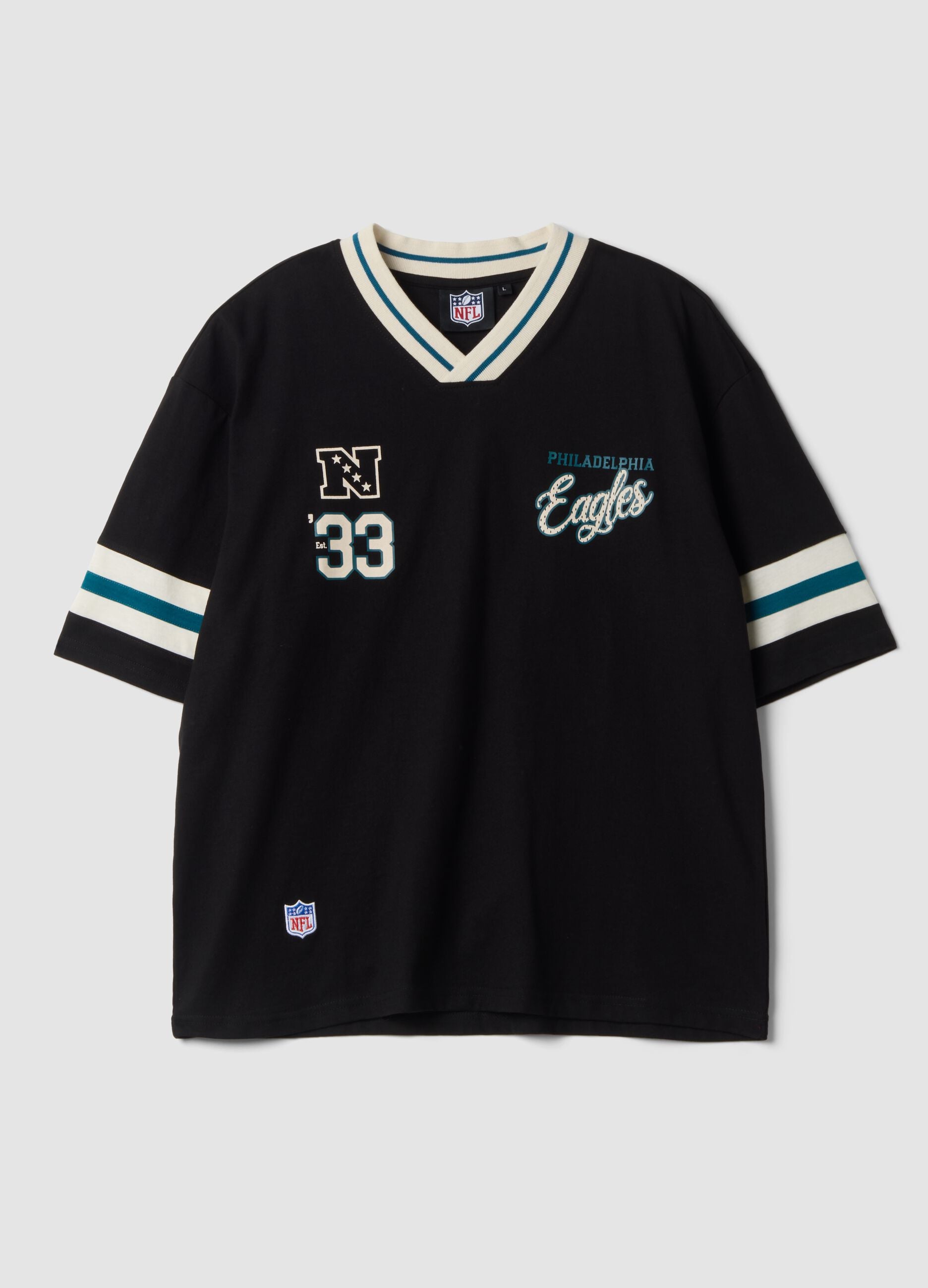 T-shirt nera in puro cotone a tema Philadelphia Eagles relaxed fit