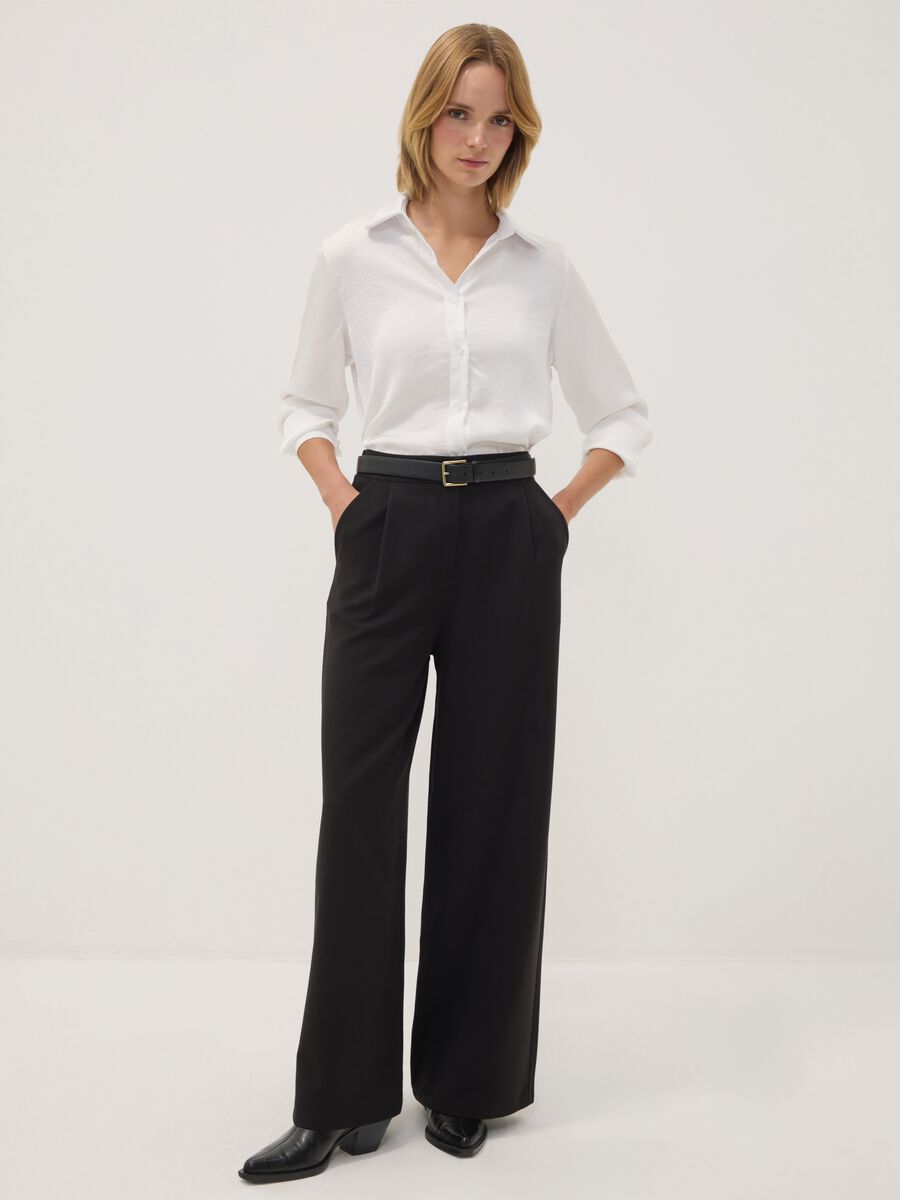 Black stretch viscose regular-fit trousers_0