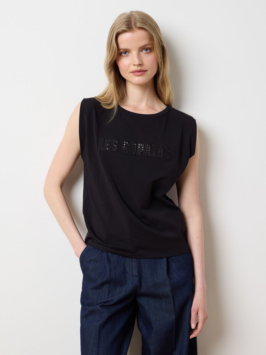 Black T-shirt in stretch cotton with logo_1