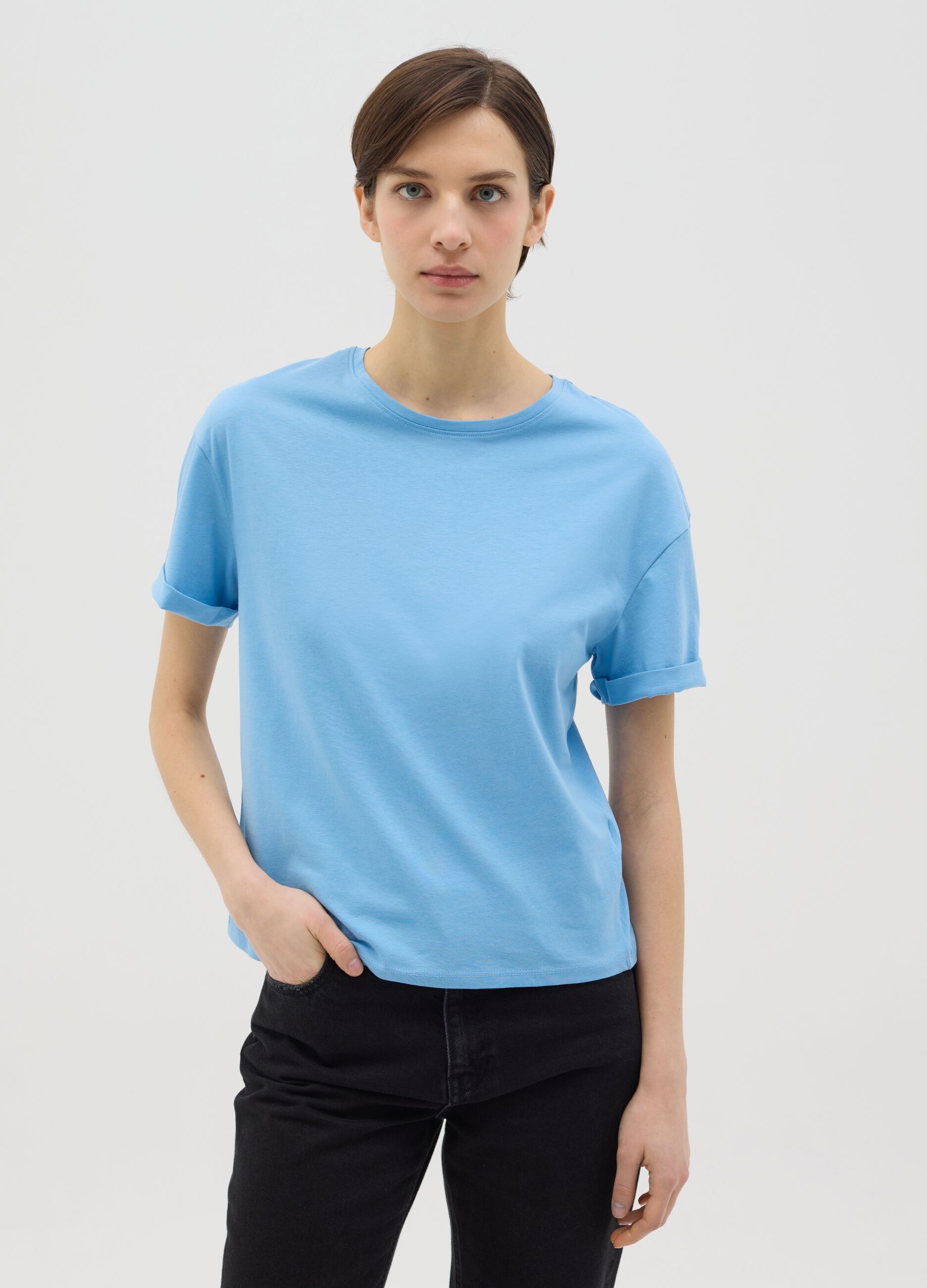 Light blue boxy-fit T-shirt in cotton