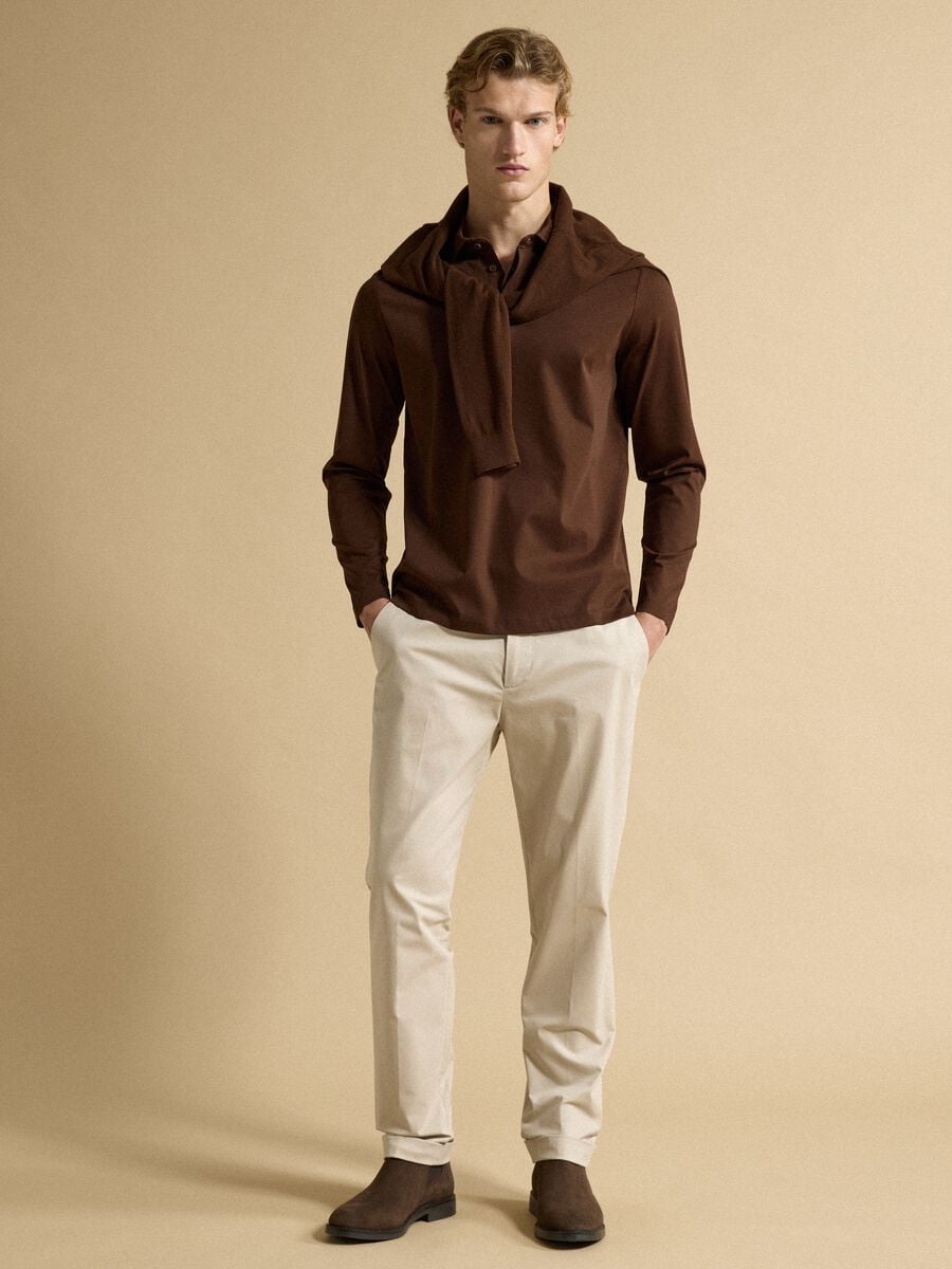 Polo marrone in puro cotone a maniche lunghe_2