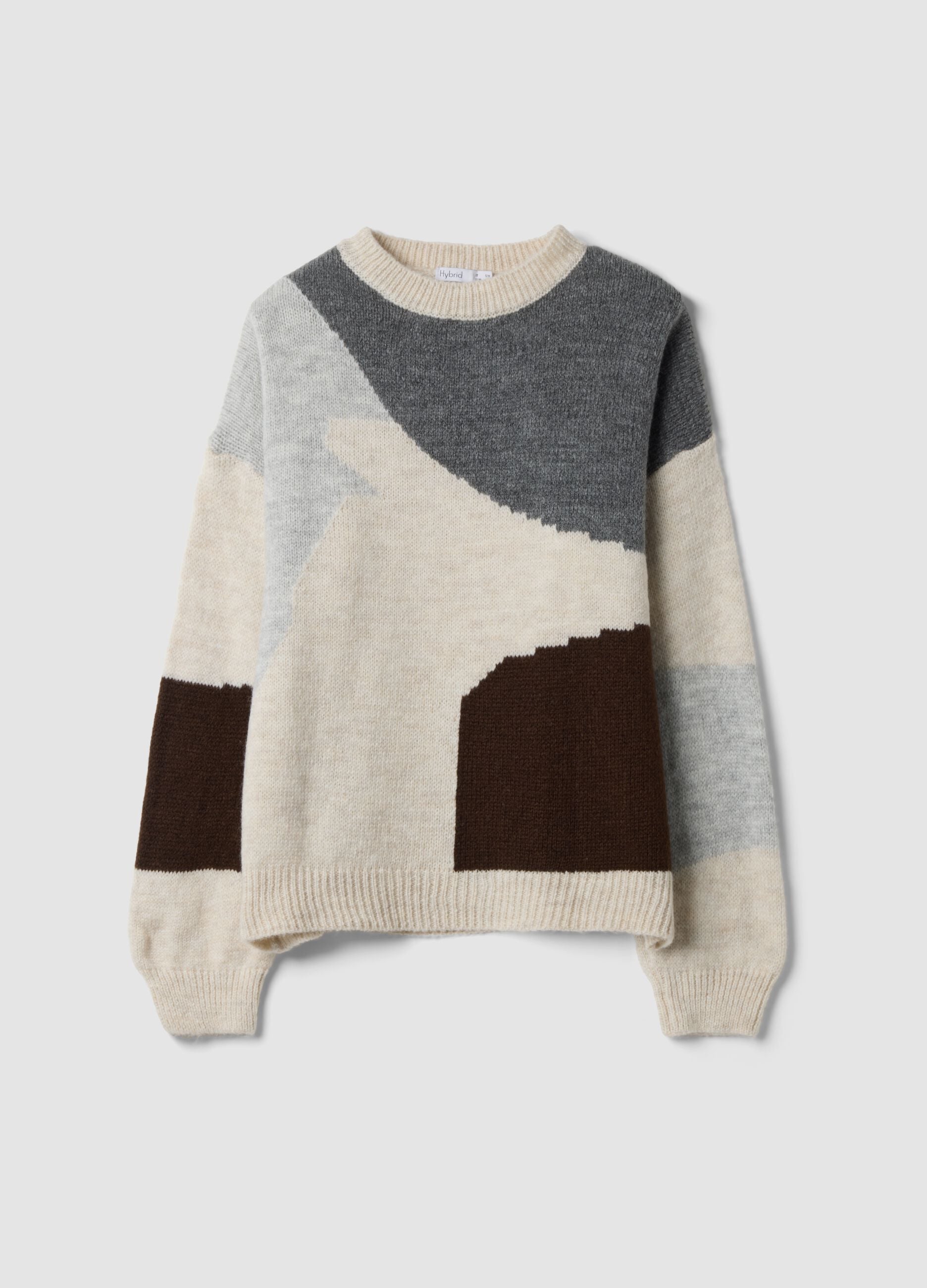 Ecru wool-blend colour-block jumper, regular fit
