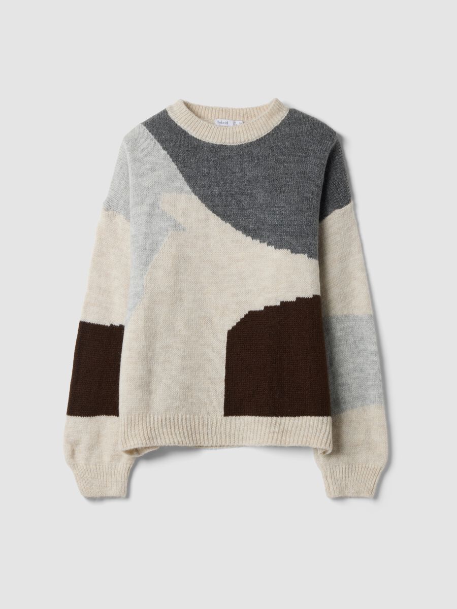 Ecru wool-blend colour-block jumper, regular fit_0