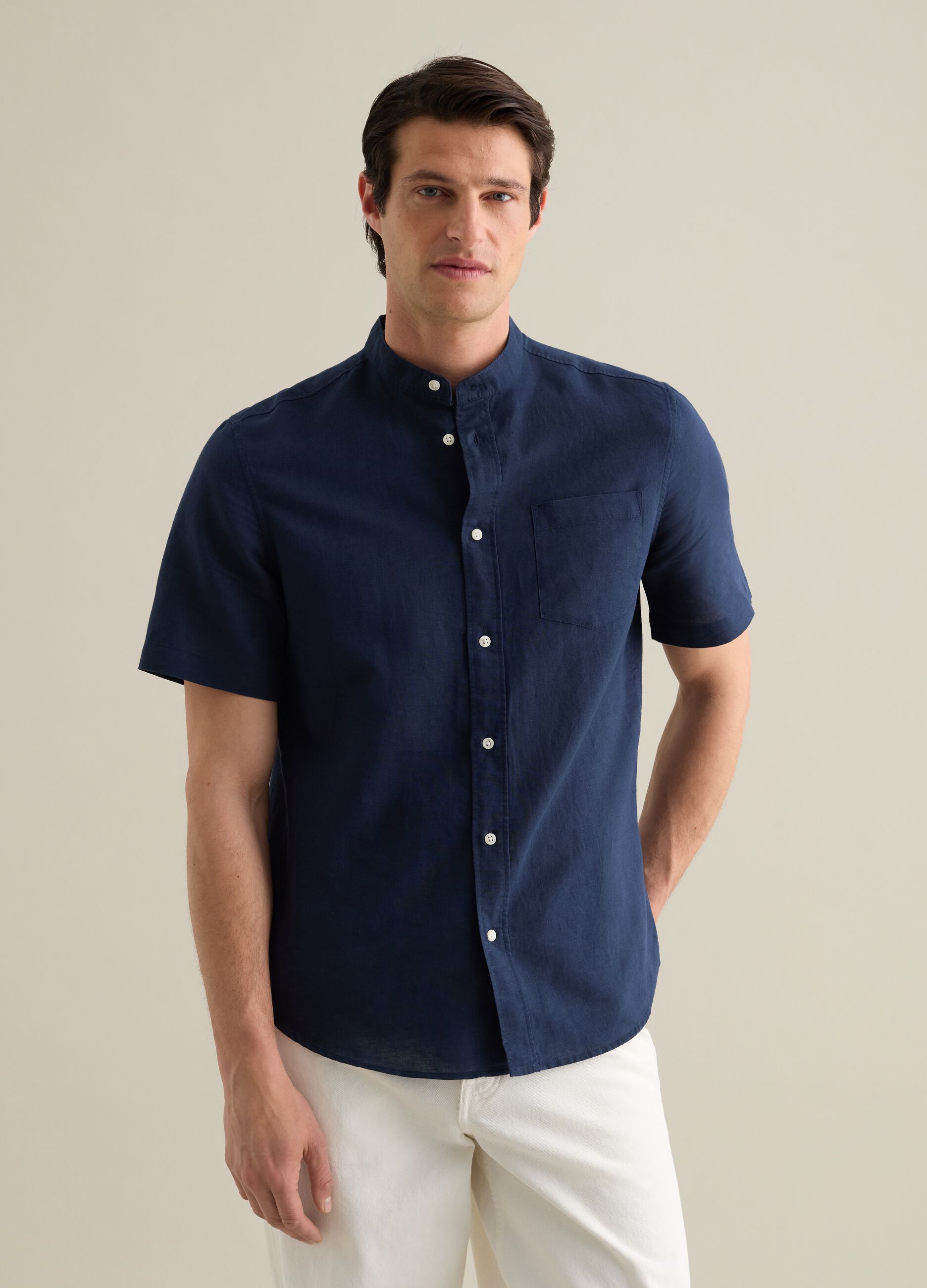 Blue Korean shirt in linen and cotton