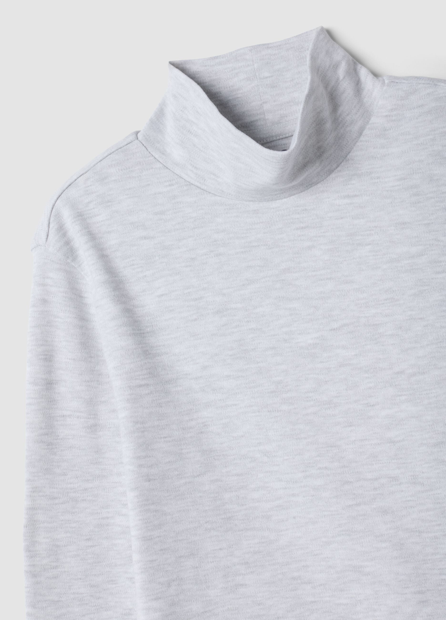 Grey marl organic cotton high-neck T-shirt