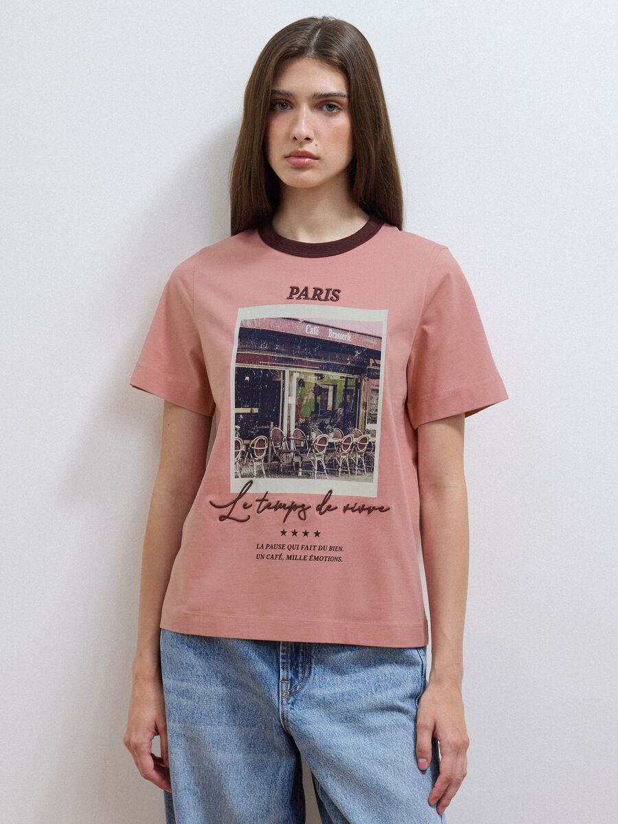 T-shirt rosa in puro cotone con stampa Paris_1
