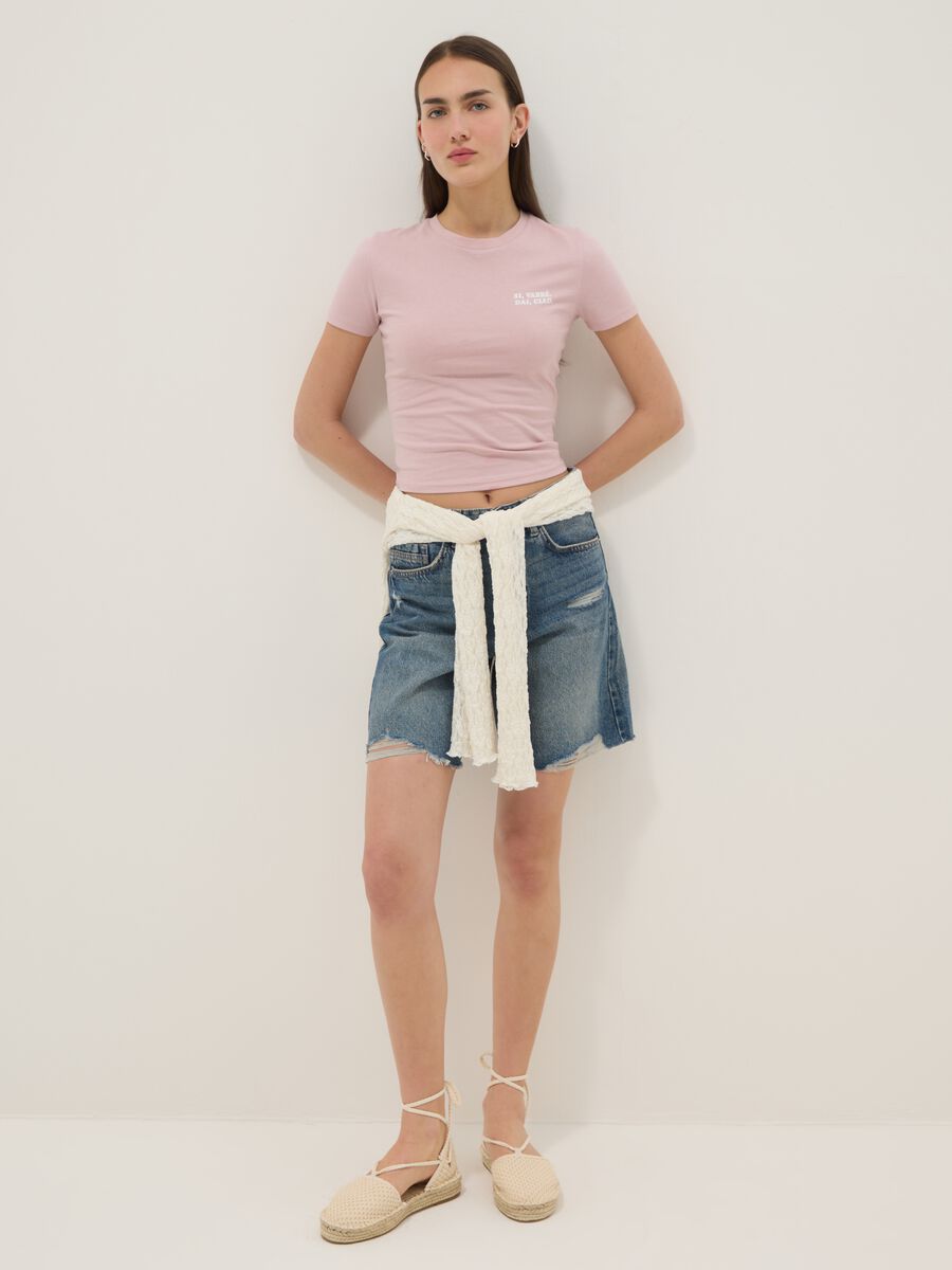 Slim fit pink pure cotton t-shirt with print_2