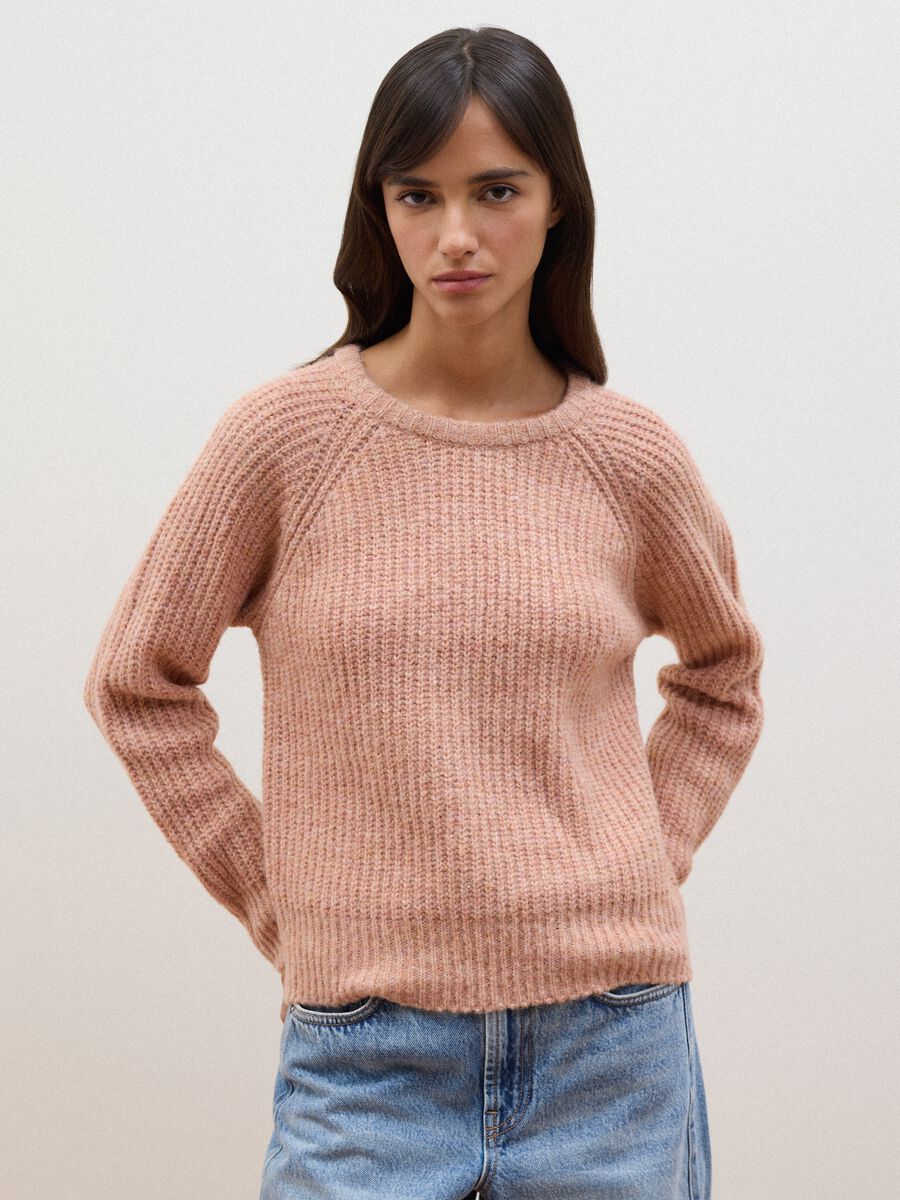 Pink ribbed stretch-wool jumper, regular fit_1