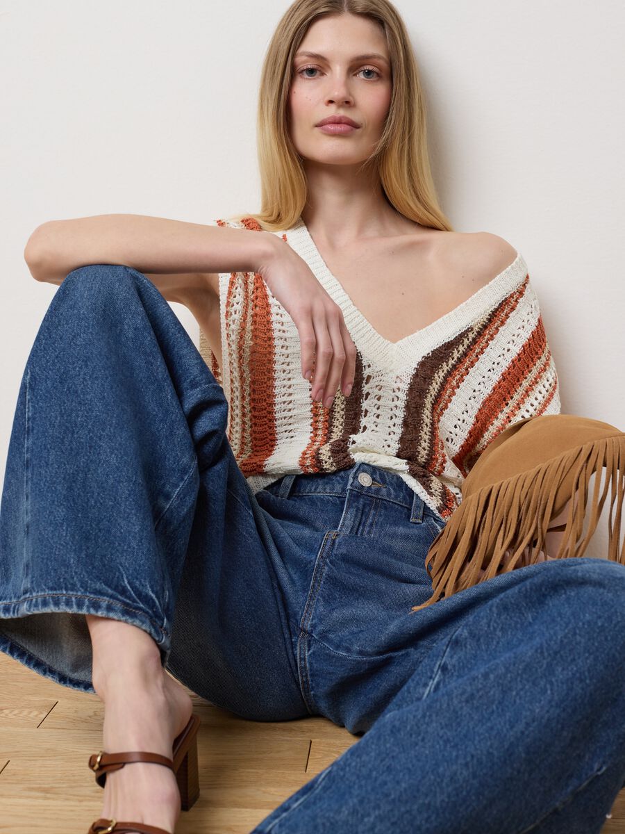 Les Copains Multicolour Summer Striped Acrylic Vest_0