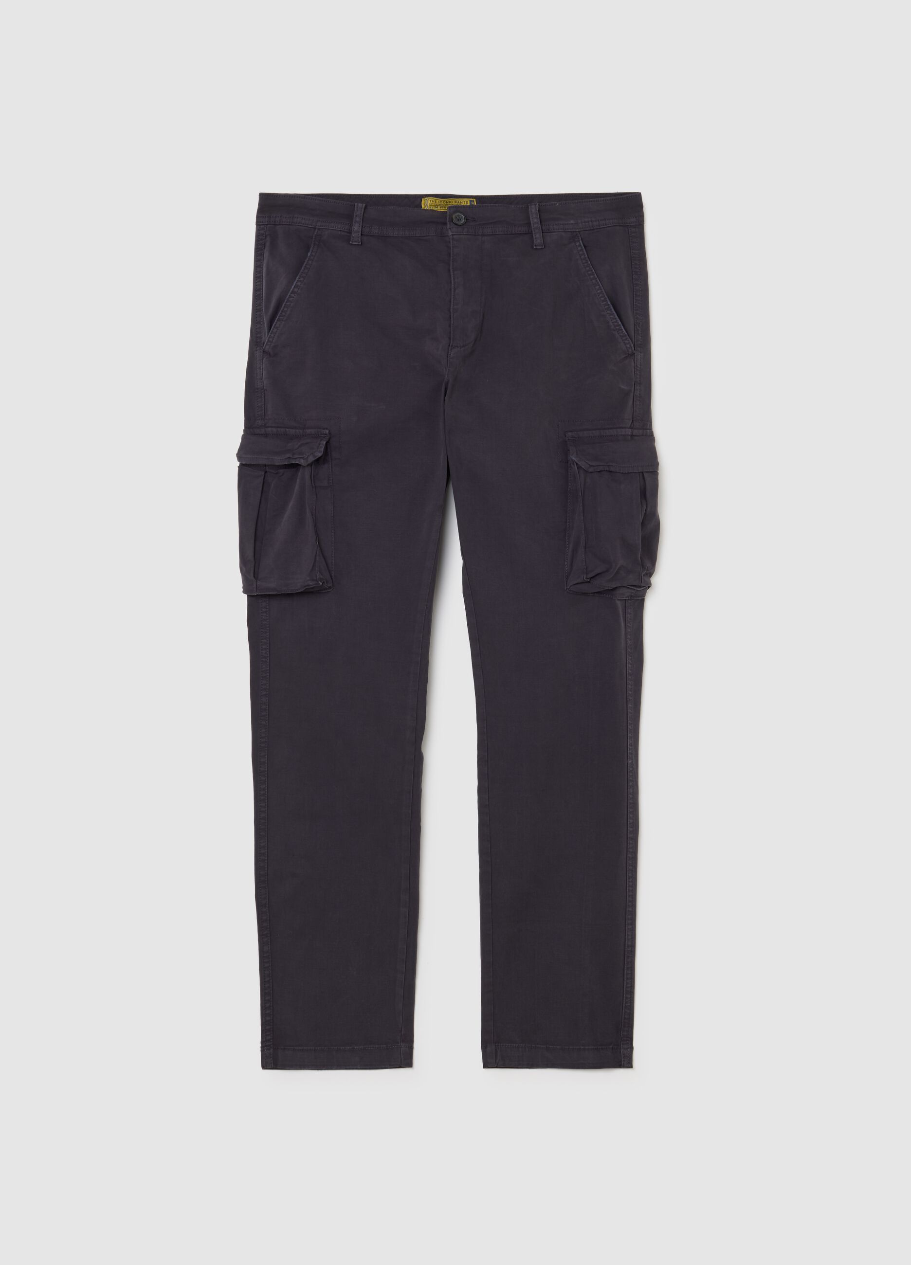 Blue stretch cotton slim fit cargo trousers